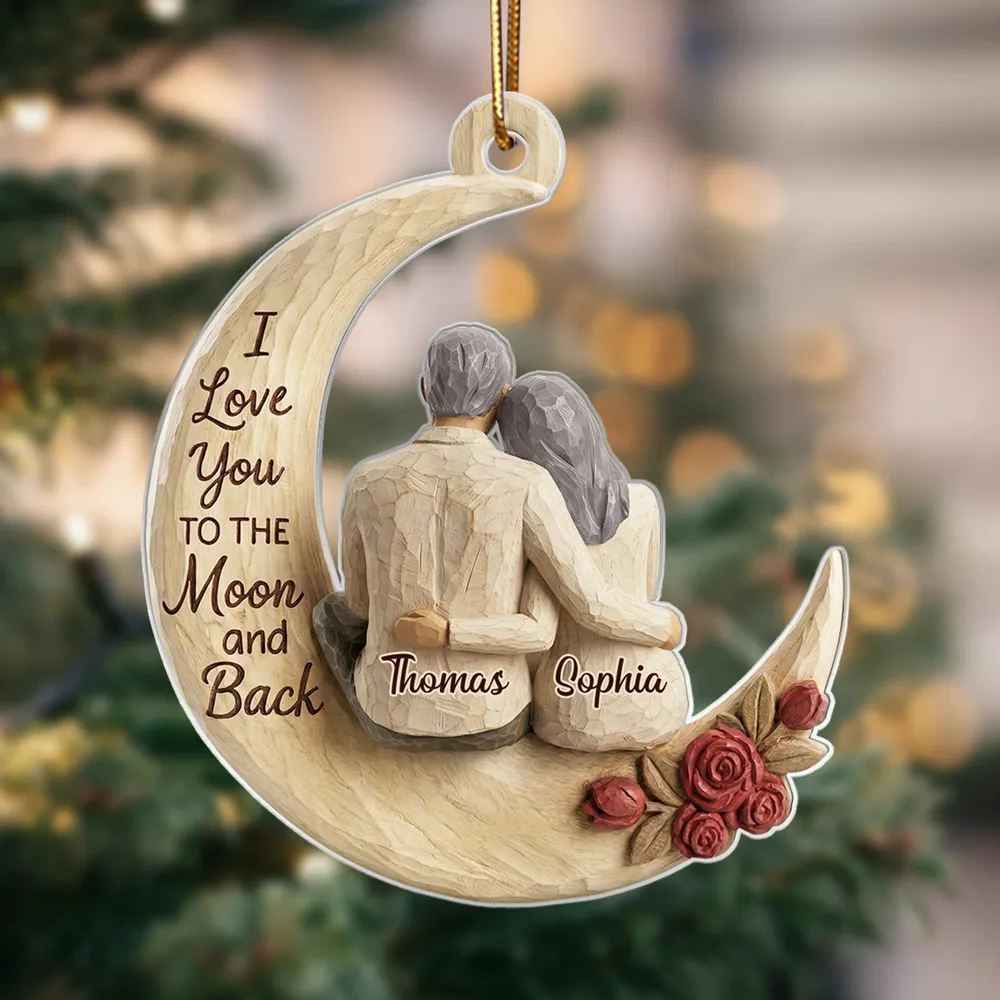 Acrylic Ornament Couple Hugging on Moon I Love You to the Moon and Back Unique Gift for Anniversary Romantic Keepsake
