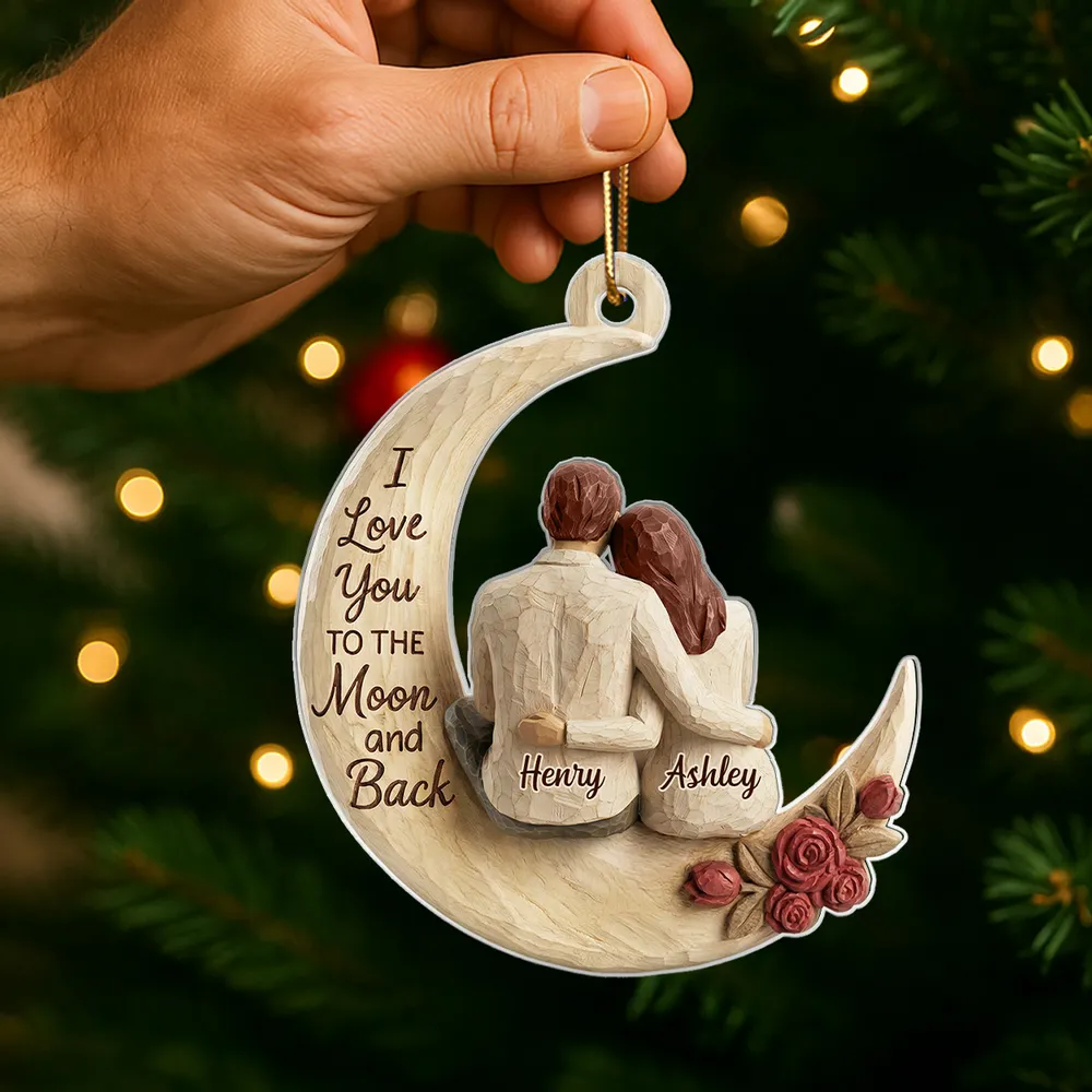 Acrylic Ornament Couple Hugging on Moon I Love You to the Moon and Back Unique Gift for Anniversary Romantic Keepsake - Image 8