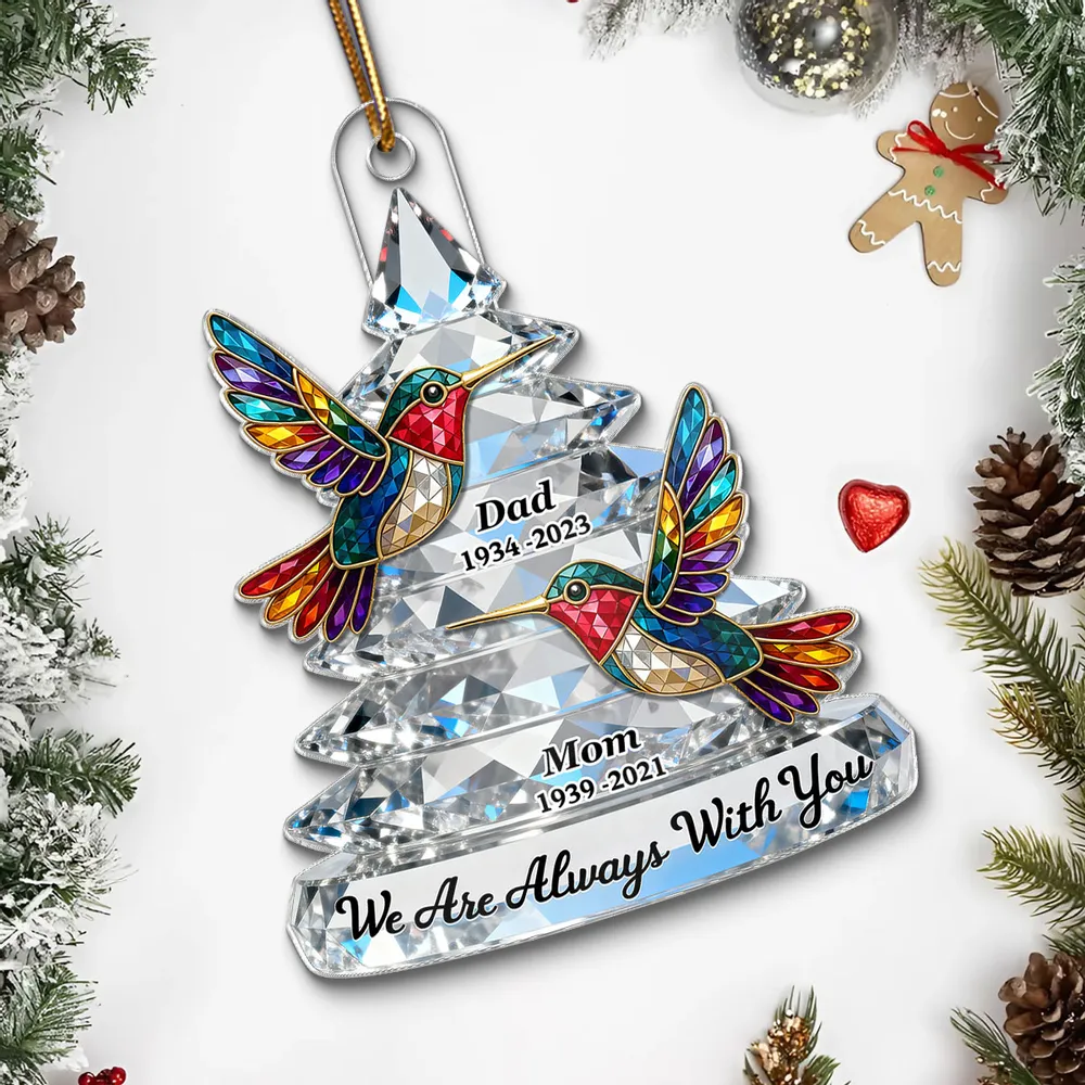 Personalized Memorial Acrylic Ornament with Colorful Hummingbirds, Christmas Tree Keepsake, Unique Sympathy Gift - Image 2