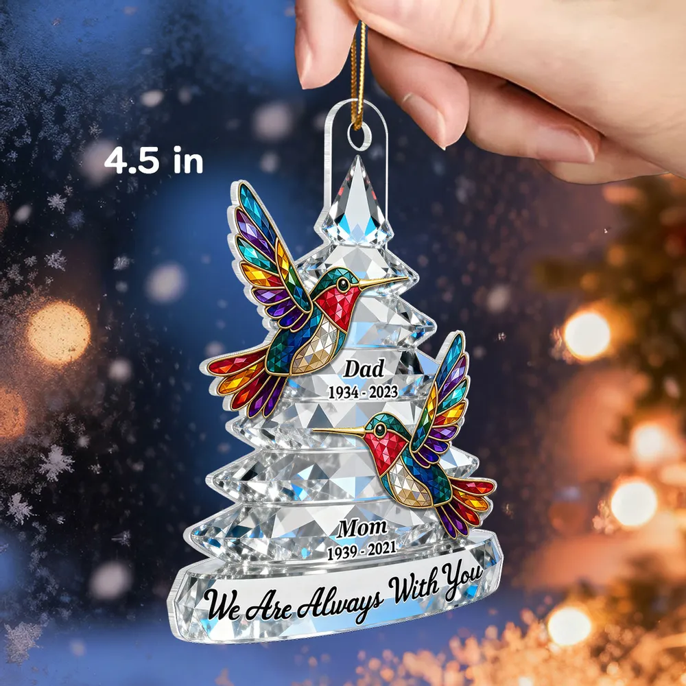 Personalized Memorial Acrylic Ornament with Colorful Hummingbirds, Christmas Tree Keepsake, Unique Sympathy Gift - Image 3
