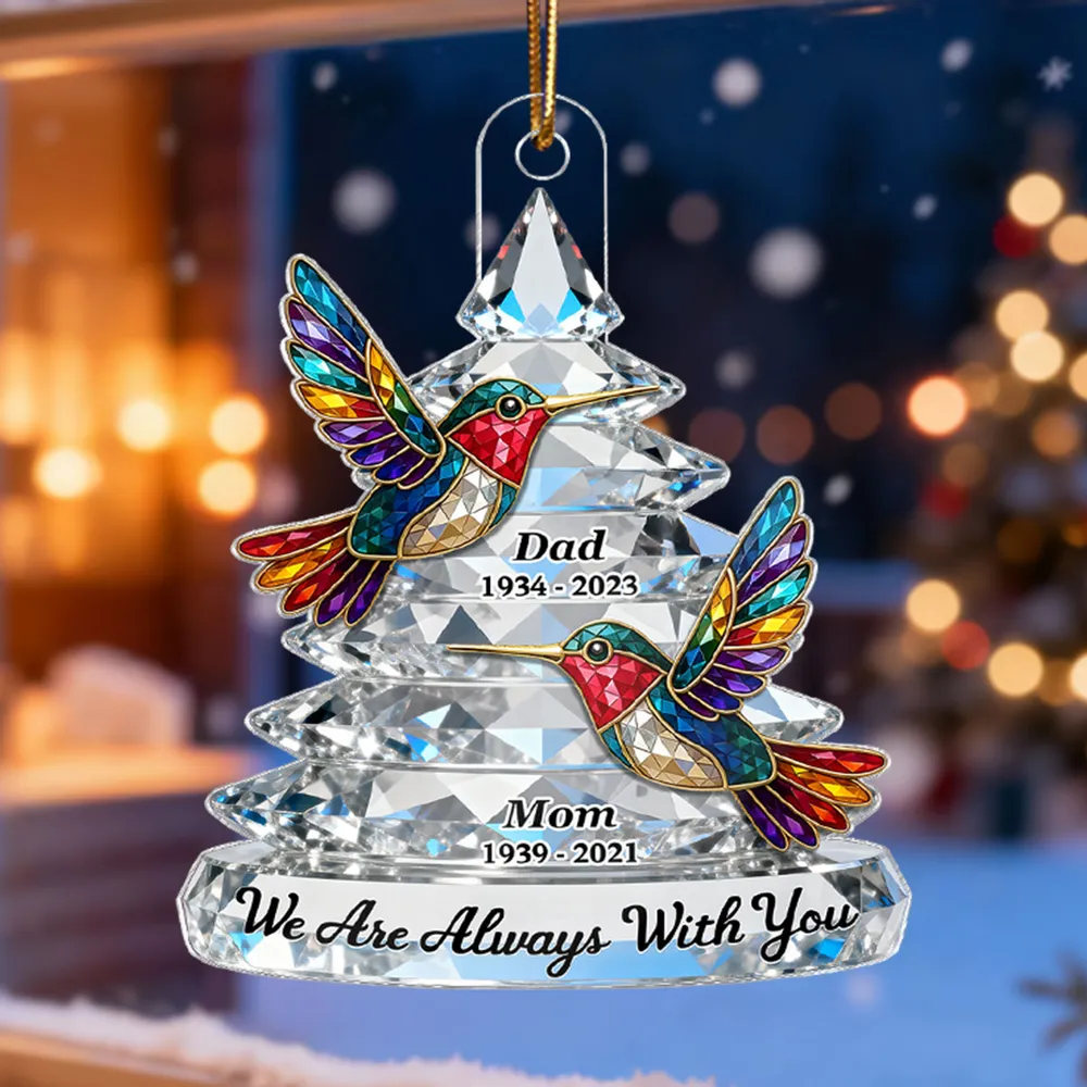 Personalized Memorial Acrylic Ornament with Colorful Hummingbirds, Christmas Tree Keepsake, Unique Sympathy Gift - Image 7