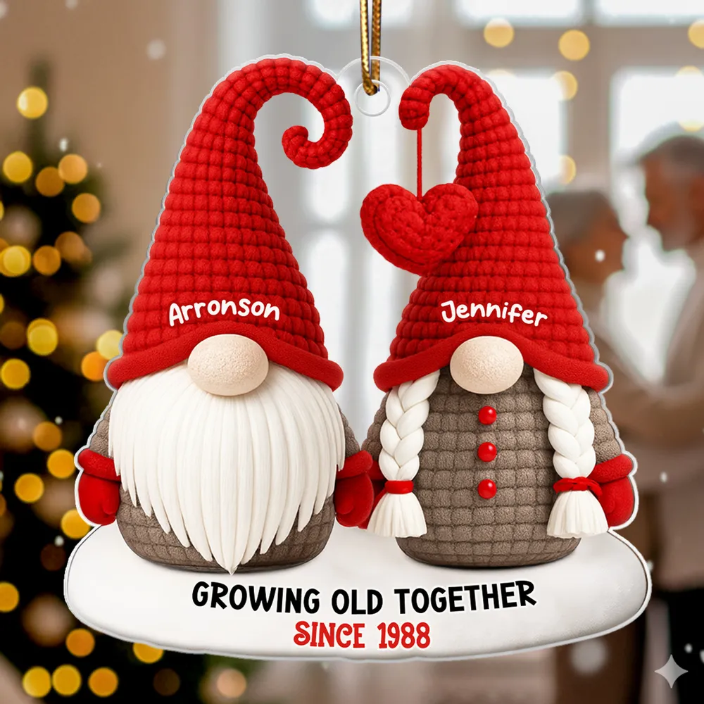 Personalized Acrylic Ornament with Cute Gnome Couple and Heart - Christmas Tree Decor, Unique Gift for Couples - Image 5