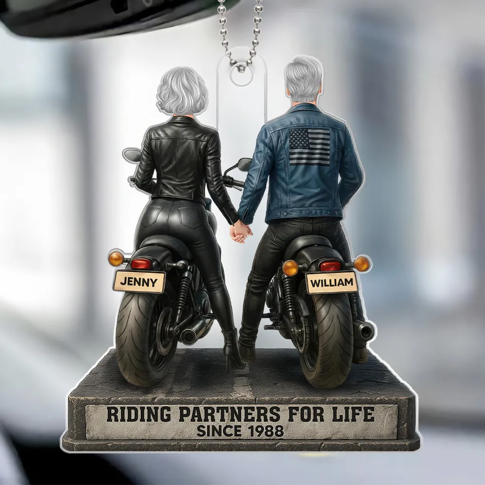 Riding Partners for Life Acrylic Car Hanger, Personalized Couple on Motorcycles Rearview Mirror Decor, Sentimental Gift for Couples - Image 7