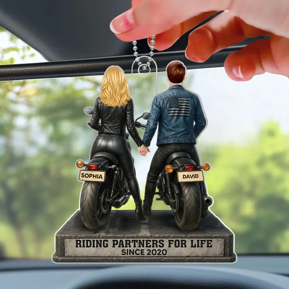 Riding Partners for Life Acrylic Car Hanger, Personalized Couple on Motorcycles Rearview Mirror Decor, Sentimental Gift for Couples - Image 8