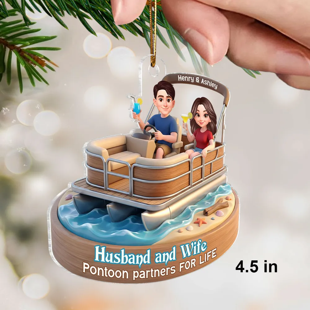 Personalized Acrylic Car Hanger Pontoon Couple Cute Cartoon Boat Decor, Unique Gift for Husband & Wife - Image 2