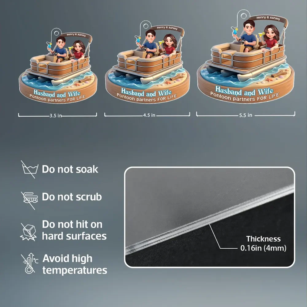 Personalized Acrylic Car Hanger Pontoon Couple Cute Cartoon Boat Decor, Unique Gift for Husband & Wife - Image 4