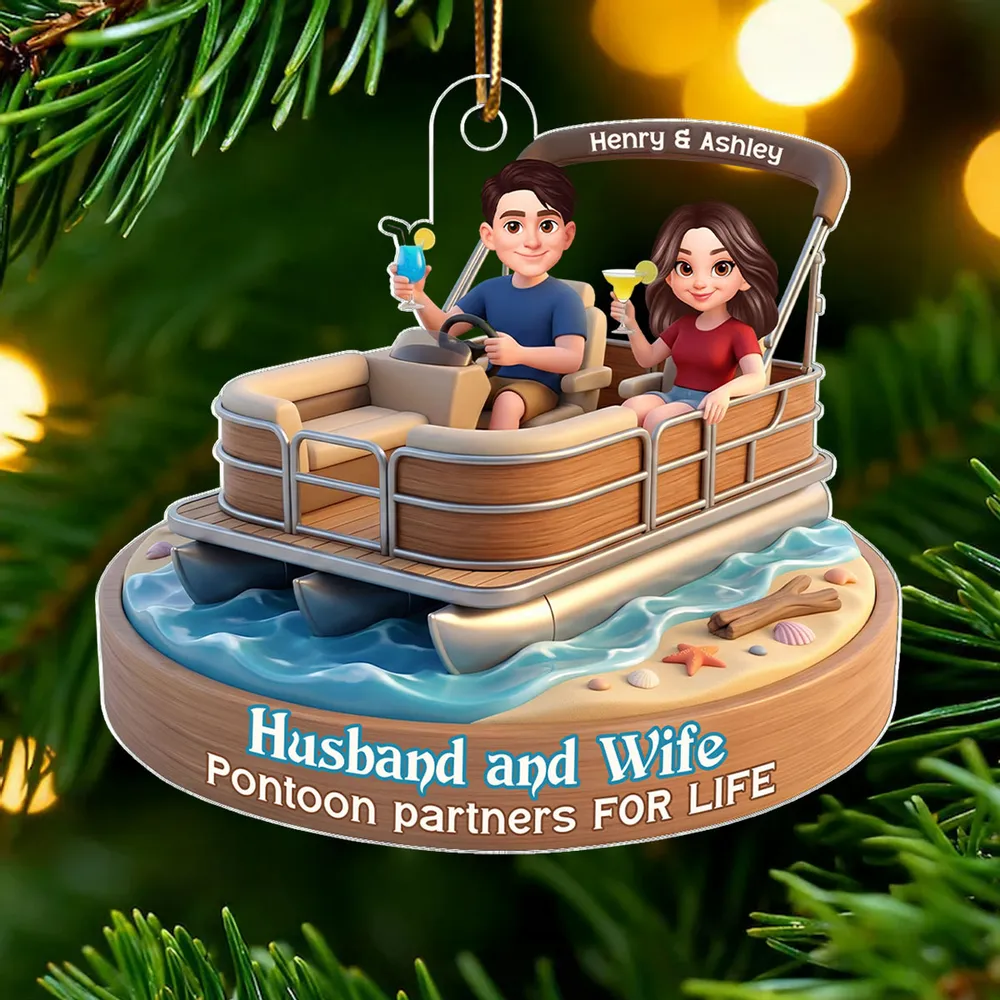 Personalized Acrylic Car Hanger Pontoon Couple Cute Cartoon Boat Decor, Unique Gift for Husband & Wife - Image 5