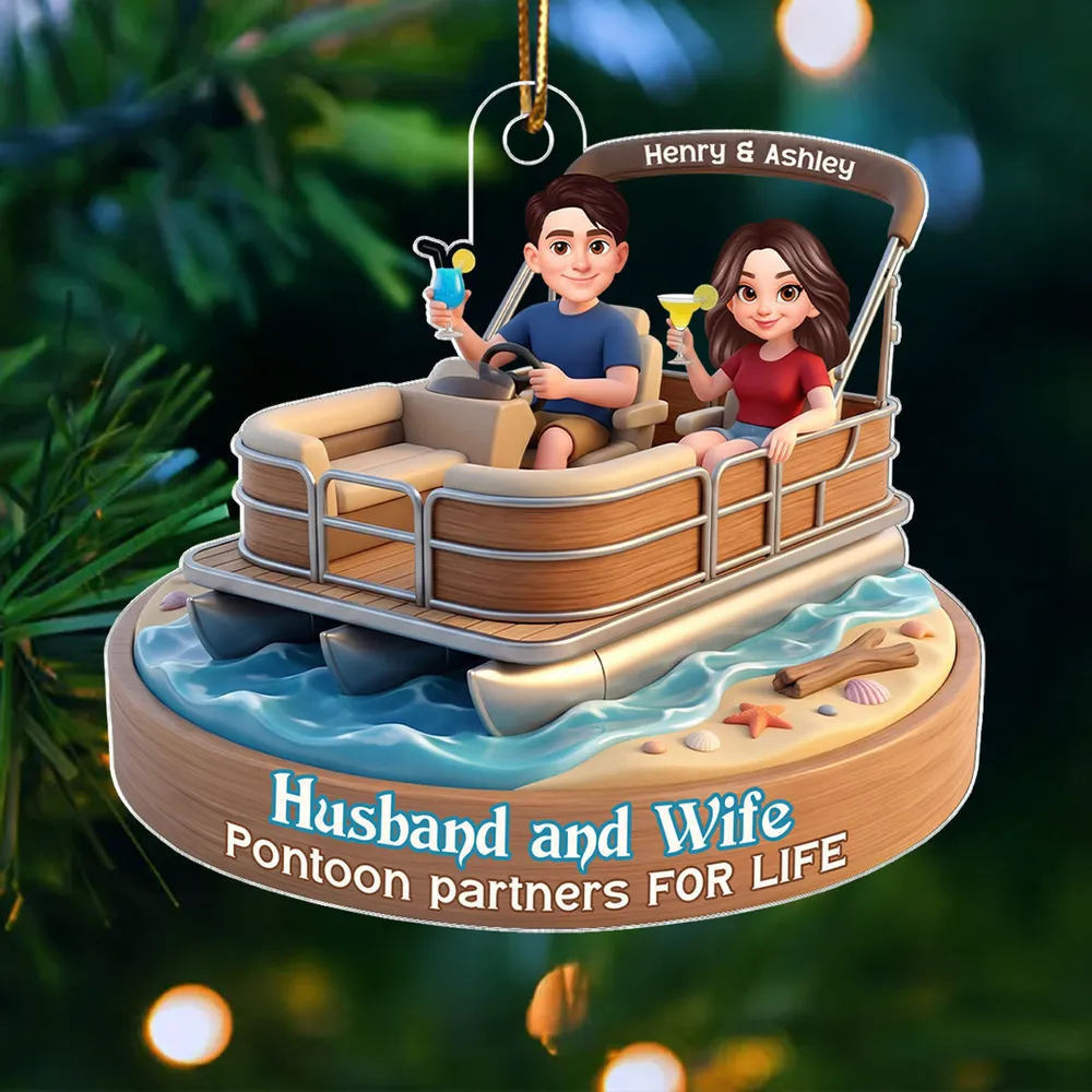 Personalized Acrylic Car Hanger Pontoon Couple Cute Cartoon Boat Decor, Unique Gift for Husband & Wife - Image 6