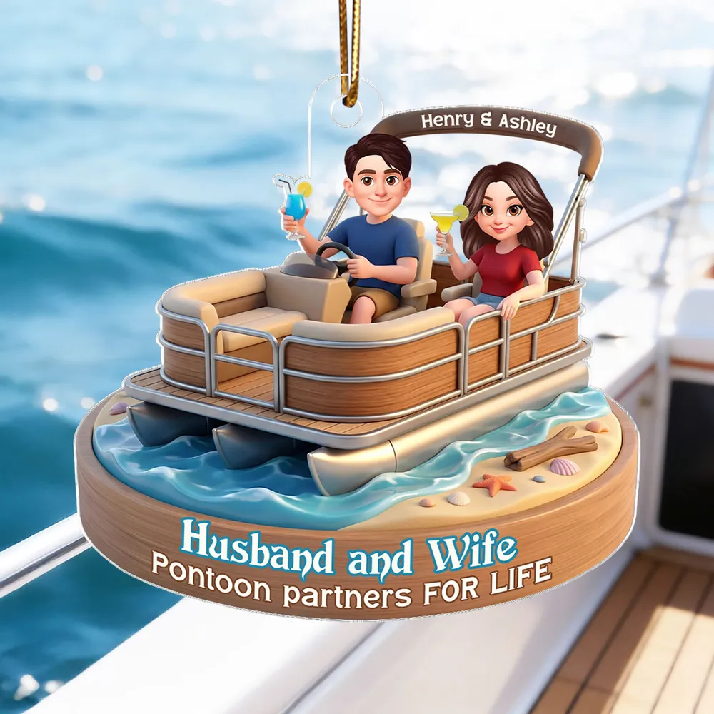 Personalized Acrylic Car Hanger Pontoon Couple Cute Cartoon Boat Decor, Unique Gift for Husband & Wife - Image 7