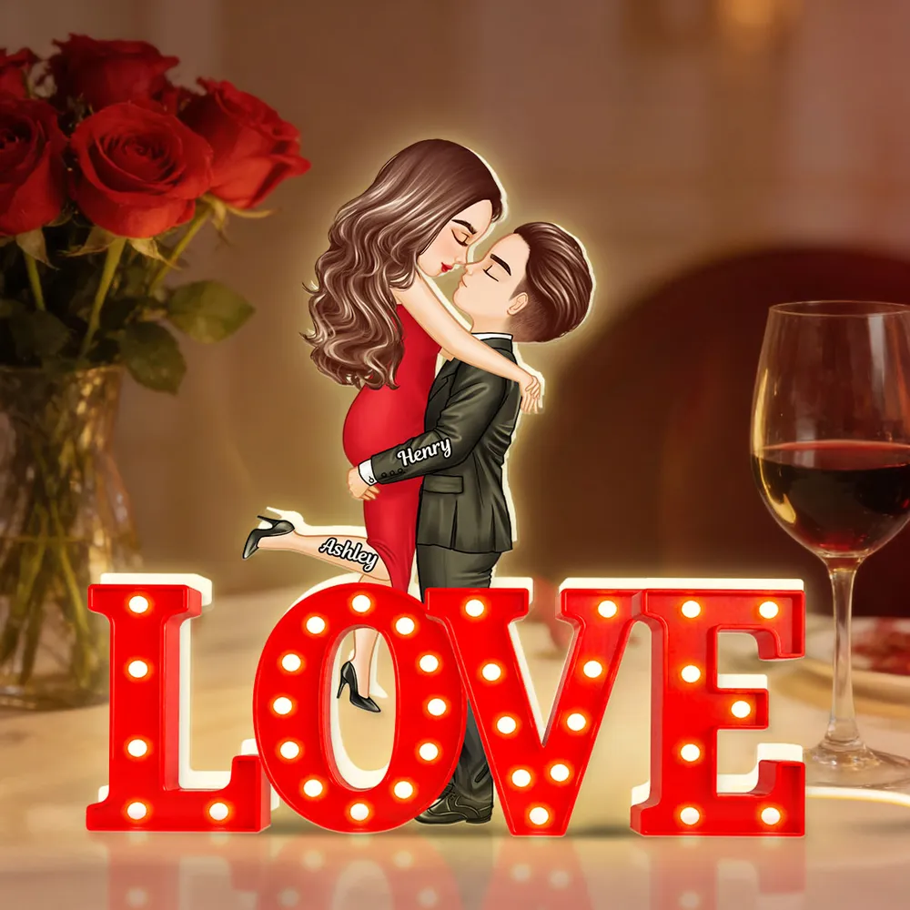 Personalized Love Acrylic Light Box, Kissing Couple in Warm Glow, Unique Romantic Gift for Wife Husband Girlfriend Boyfriend
