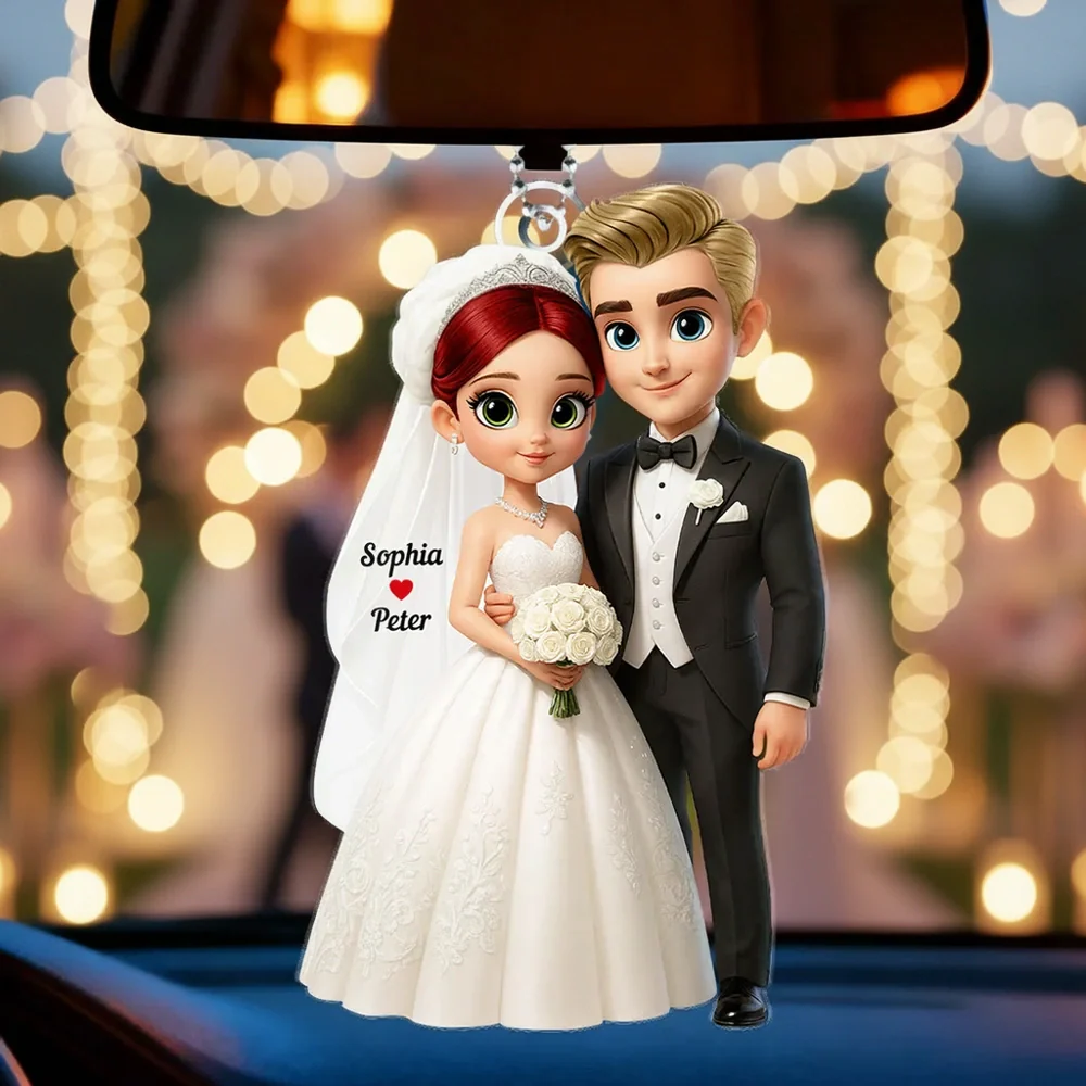 Wedding Couple Acrylic Car Hanger Romantic Rearview Mirror Charm Sweet Car Decor Unique Gift for Couples - Image 2