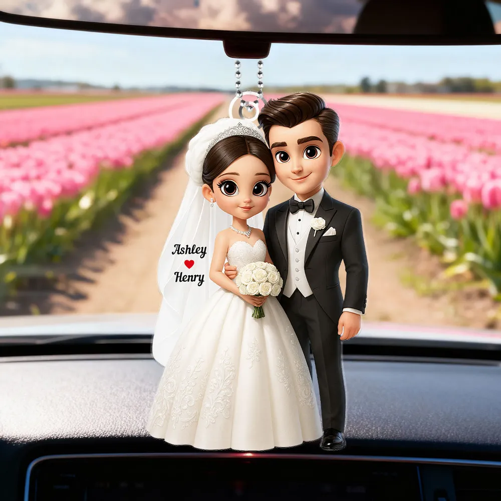 Wedding Couple Acrylic Car Hanger Romantic Rearview Mirror Charm Sweet Car Decor Unique Gift for Couples - Image 4