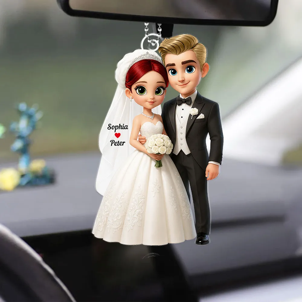 Wedding Couple Acrylic Car Hanger Romantic Rearview Mirror Charm Sweet Car Decor Unique Gift for Couples - Image 5
