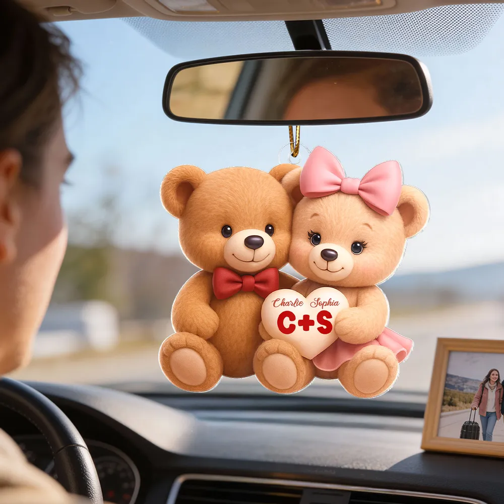 Cute Teddy Bear Couple Acrylic Car Hanger - Personalized Rearview Mirror Decoration, Sweet Anniversary Gift - Image 4