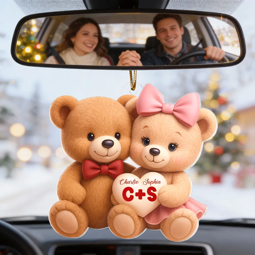 Cute Teddy Bear Couple Acrylic Car Hanger - Personalized Rearview Mirror Decoration, Sweet Anniversary Gift - Image 5