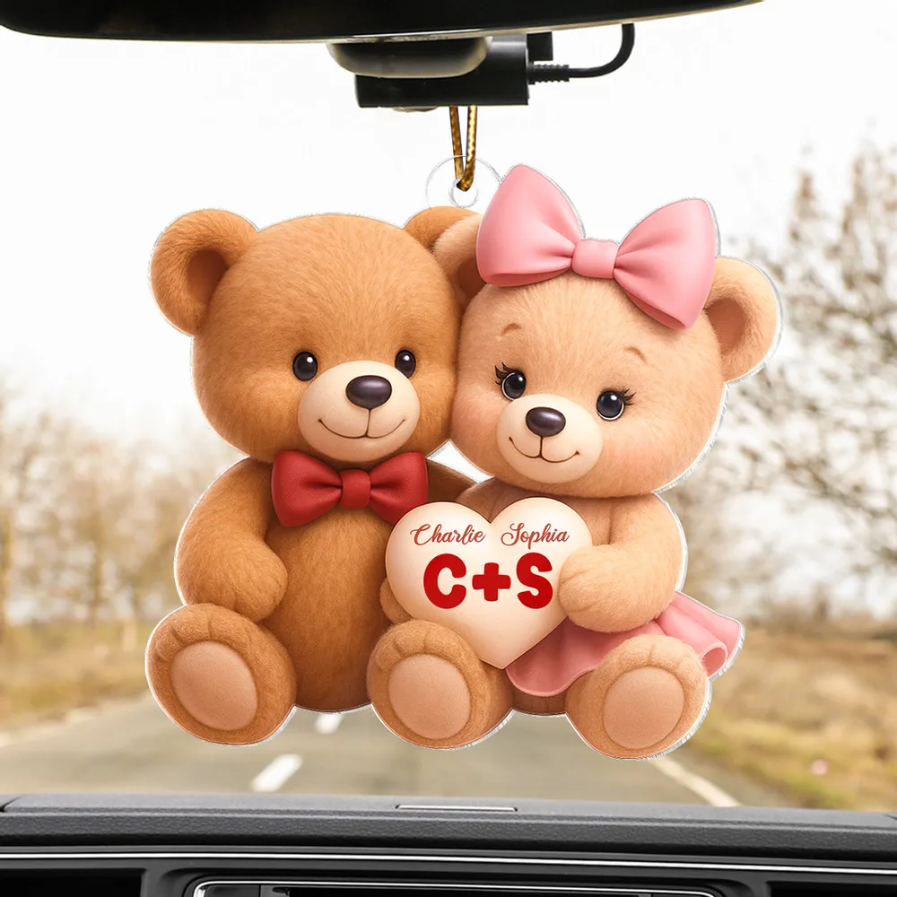 Cute Teddy Bear Couple Acrylic Car Hanger - Personalized Rearview Mirror Decoration, Sweet Anniversary Gift - Image 6