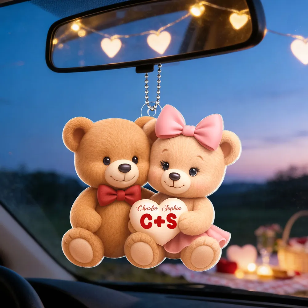 Cute Teddy Bear Couple Acrylic Car Hanger - Personalized Rearview Mirror Decoration, Sweet Anniversary Gift - Image 7