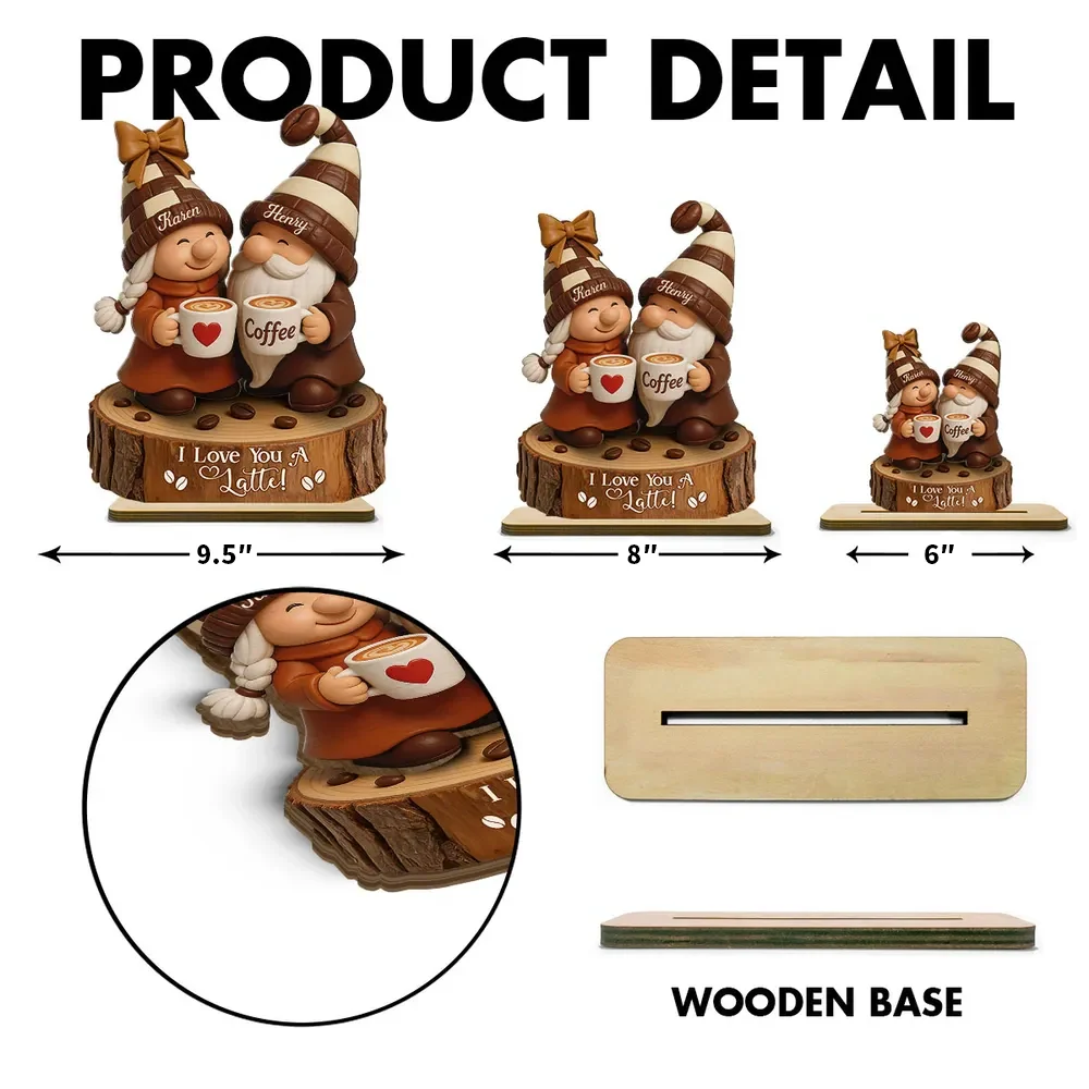 Personalized Wooden Plaque with Cute Coffee Gnomes, Rustic Countertop Decor, Unique Couple Gift for Growing Old Together - Image 6