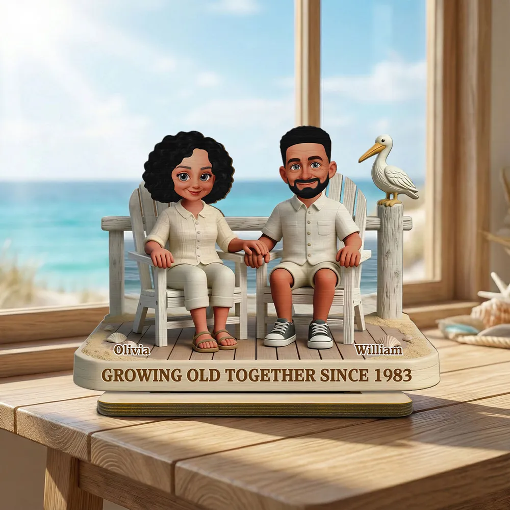 Personalized 2-Layer Wooden Plaque Beach Chair Couple Scene, Unique Anniversary Gift for Husband or Wife, Heartwarming Keepsake - Image 5