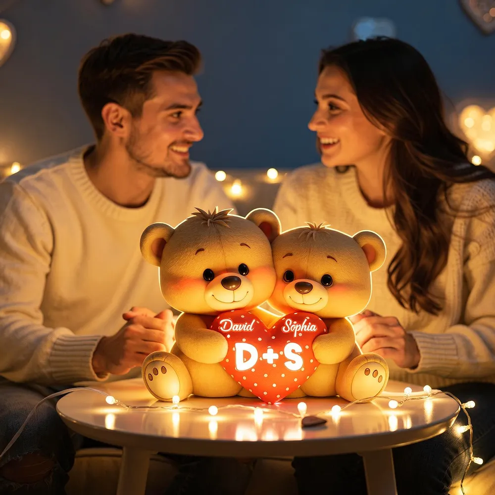 Personalized Acrylic Light Box Cute Bear Couple Holding a Heart Bedroom Lamp with Warm Glow Unique Gift for Couples - Image 5