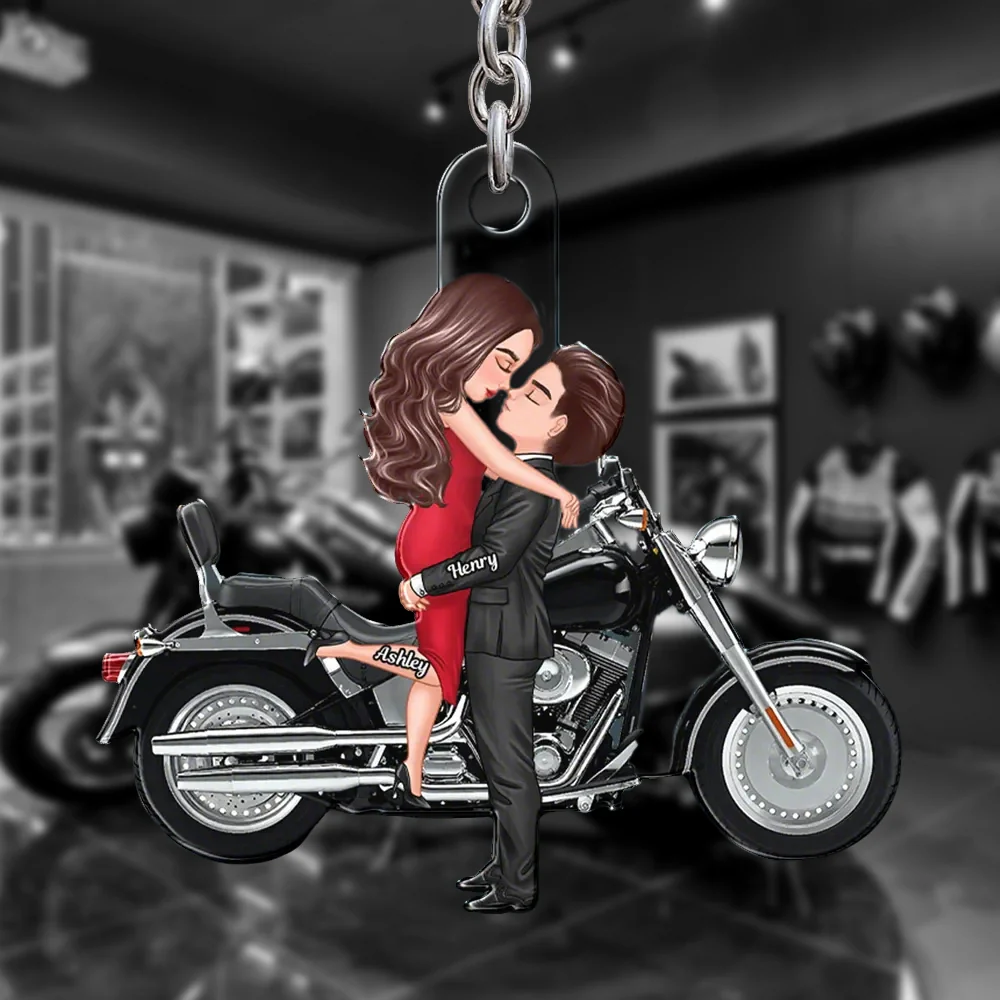 Personalized Couple Kissing Motorcycle Acrylic Keychain, Cute Biker Accessory, Unique Gift for Him or Her