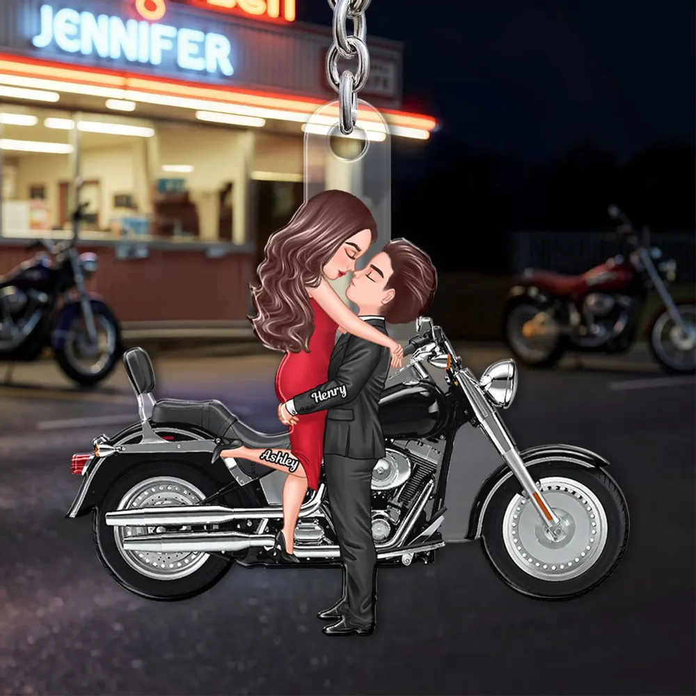 Personalized Couple Kissing Motorcycle Acrylic Keychain, Cute Biker Accessory, Unique Gift for Him or Her - Image 3