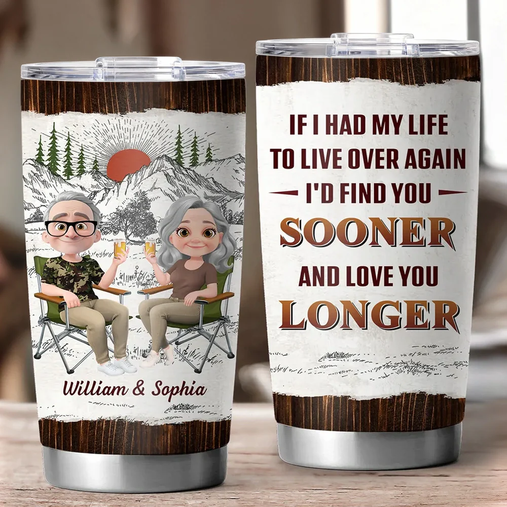 Insulated Travel Tumbler with Love Quote and Mountain Sunset Scene, Personalized Unique Gift for Couple