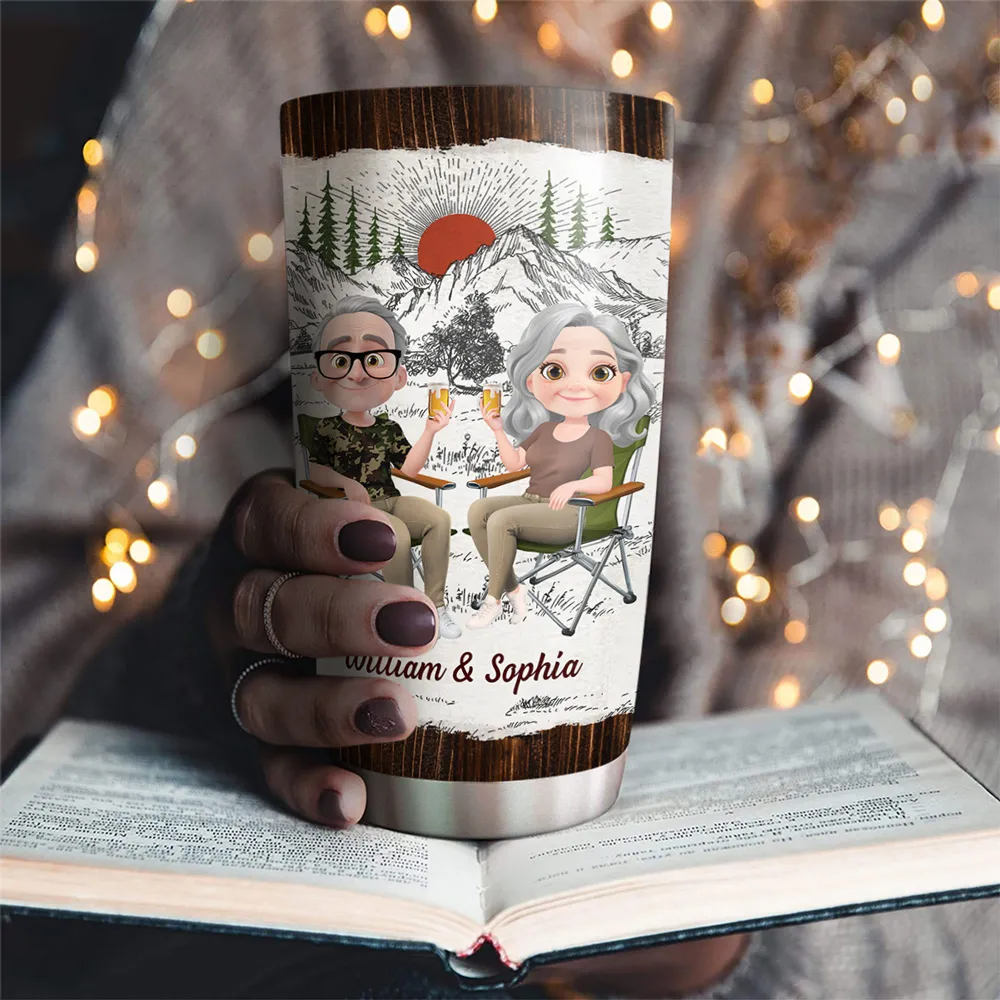 Insulated Travel Tumbler with Love Quote and Mountain Sunset Scene, Personalized Unique Gift for Couple - Image 2