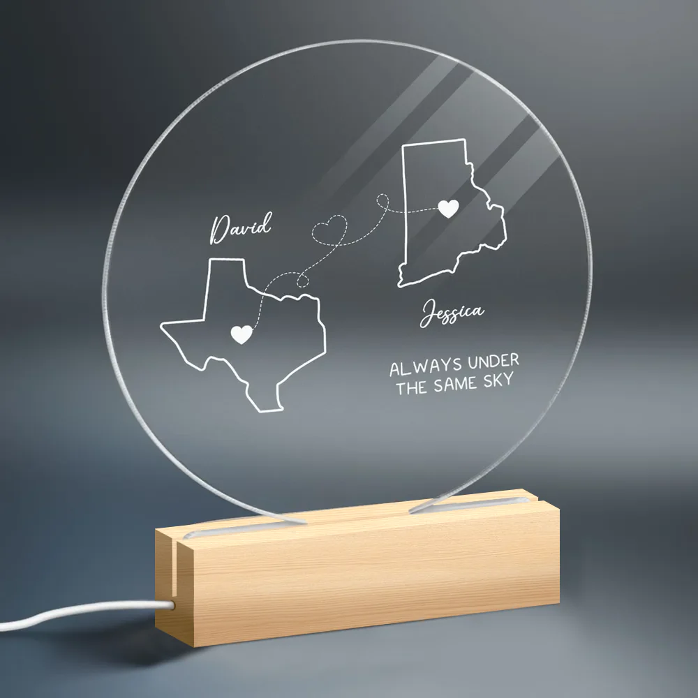 Personalized Long Distance Map LED Light Plaque, Always Under The Same Sky, Unique Couple Gift for Cozy Ambient Decor - Image 4