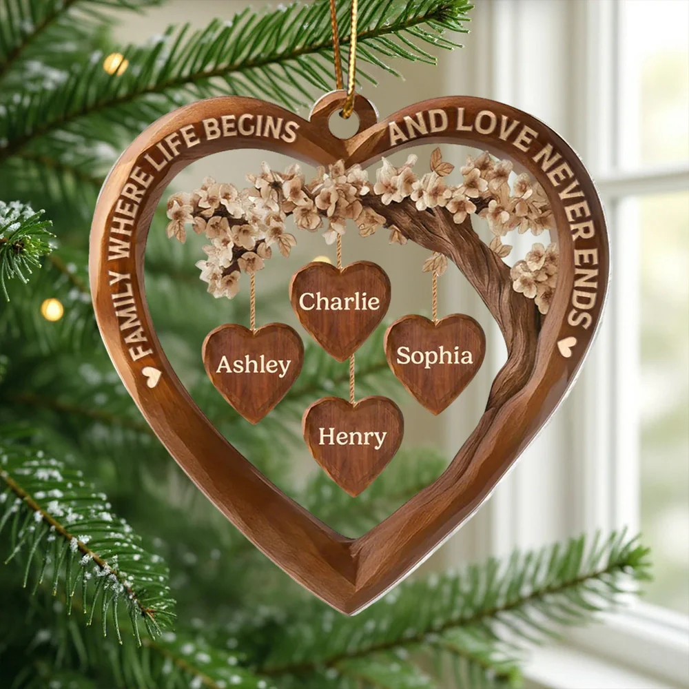 Acrylic Ornament Family Where Life Begins and Love Never Ends Heart Tree Decor, Meaningful Personalized Gift