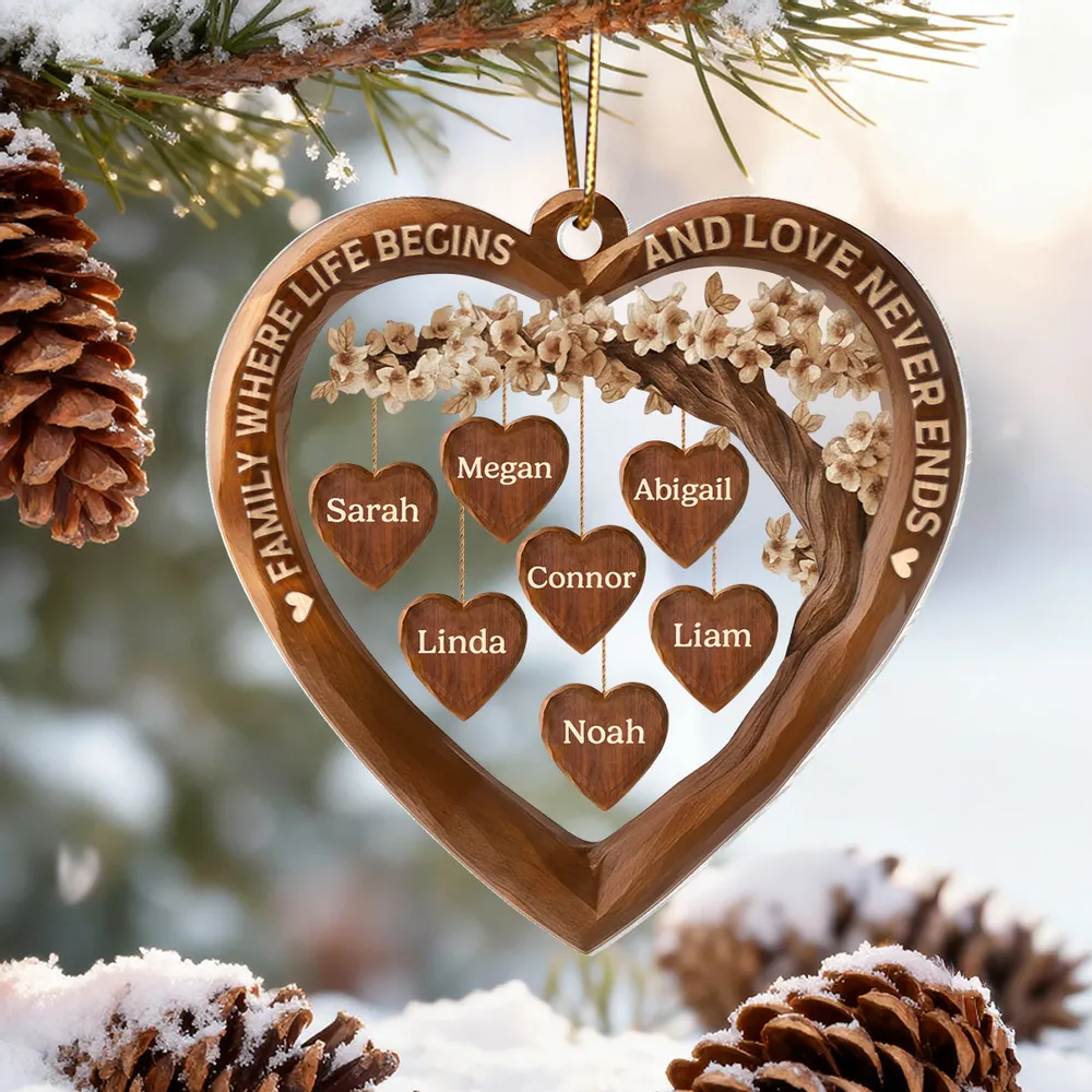 Acrylic Ornament Family Where Life Begins and Love Never Ends Heart Tree Decor, Meaningful Personalized Gift - Image 6