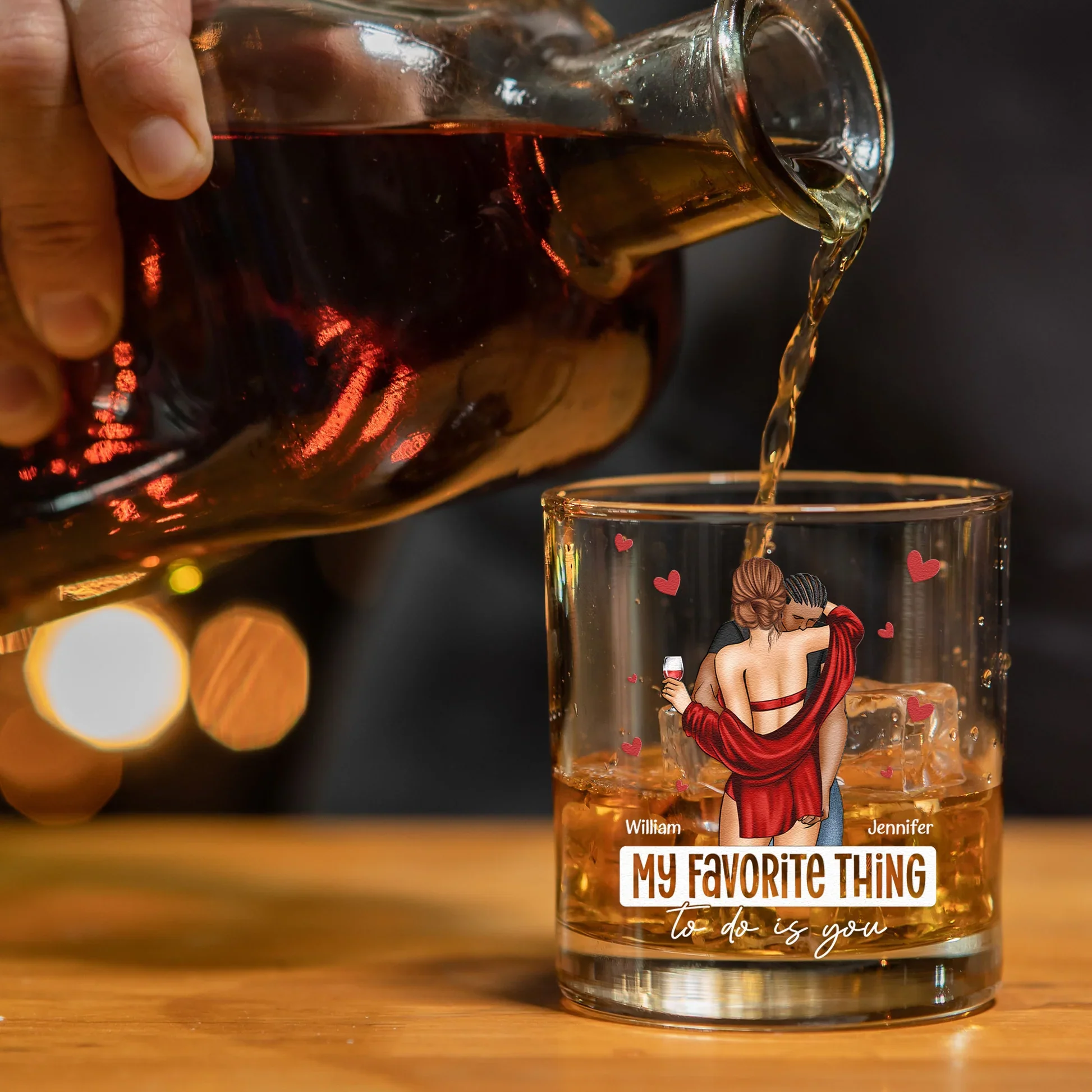 Romantic Personalized Whiskey Glass With Couple Embrace And Hearts, My Favorite Thing To Do Is You, Creative Gift - Image 5