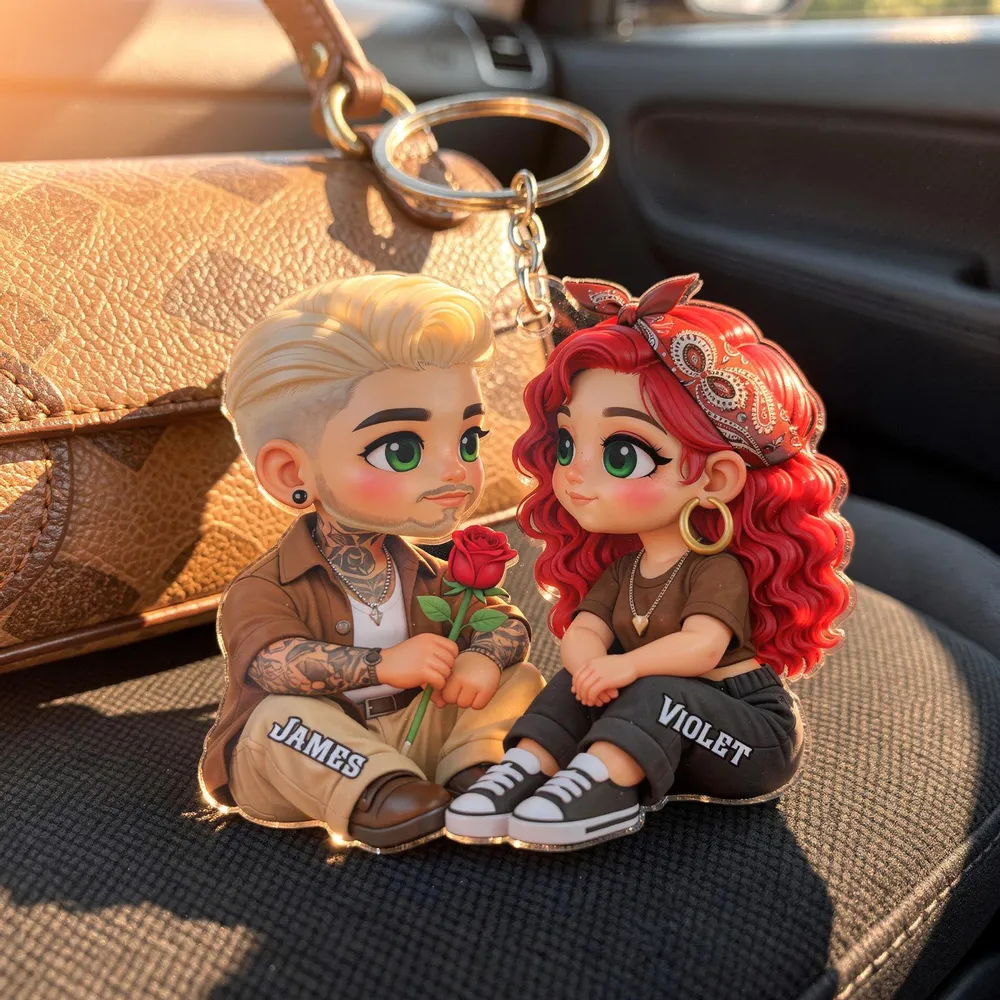 Personalized Couple Acrylic Car Hanger with Rose, Sweet Valentineās Day Gift, Cozy Cute Rearview Mirror Keepsake - Image 5