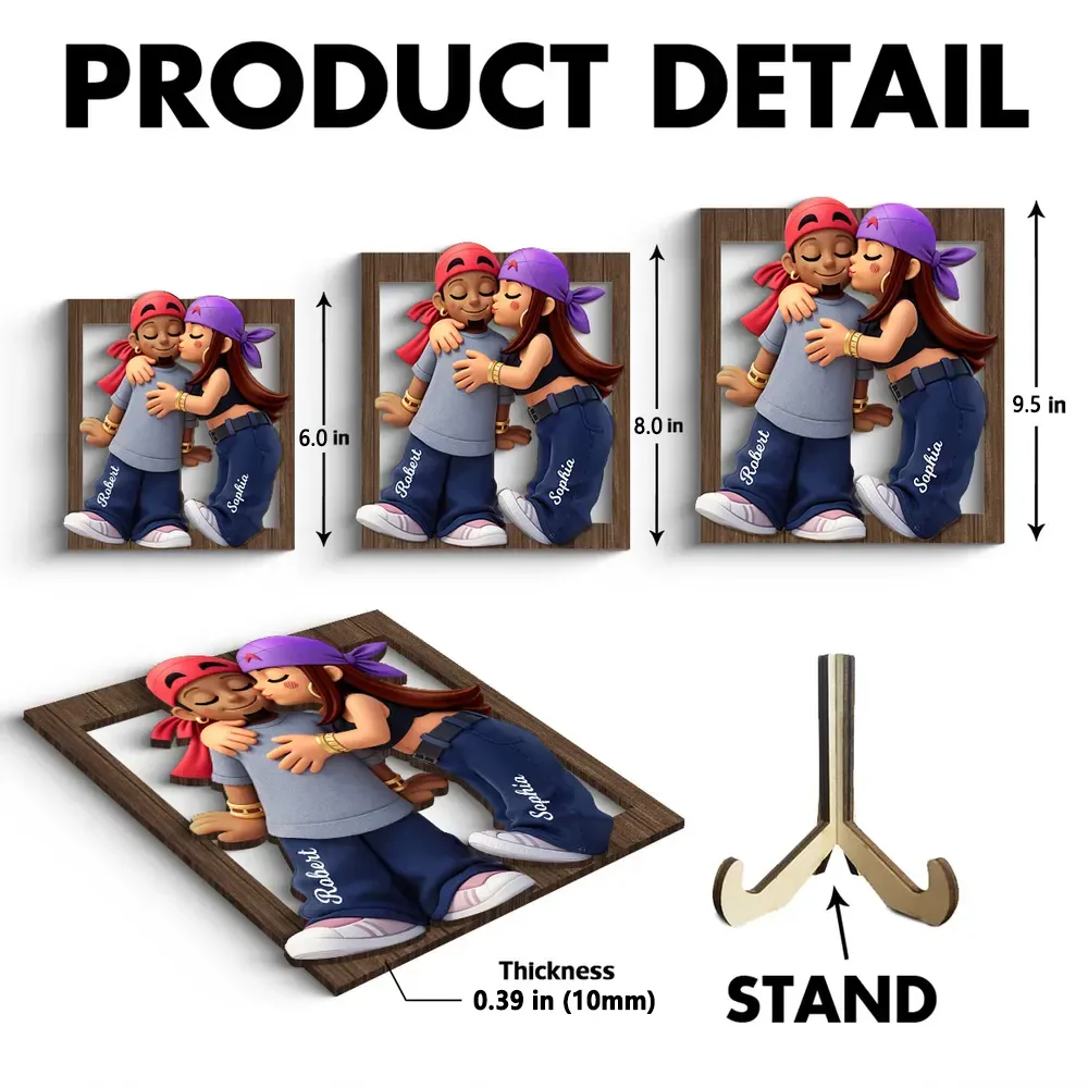Personalized 2-Layer Wooden Plaque Cute Couple Kissing Keepsake for Bedroom Decor, A Unique Gift for Him or Her - Image 4