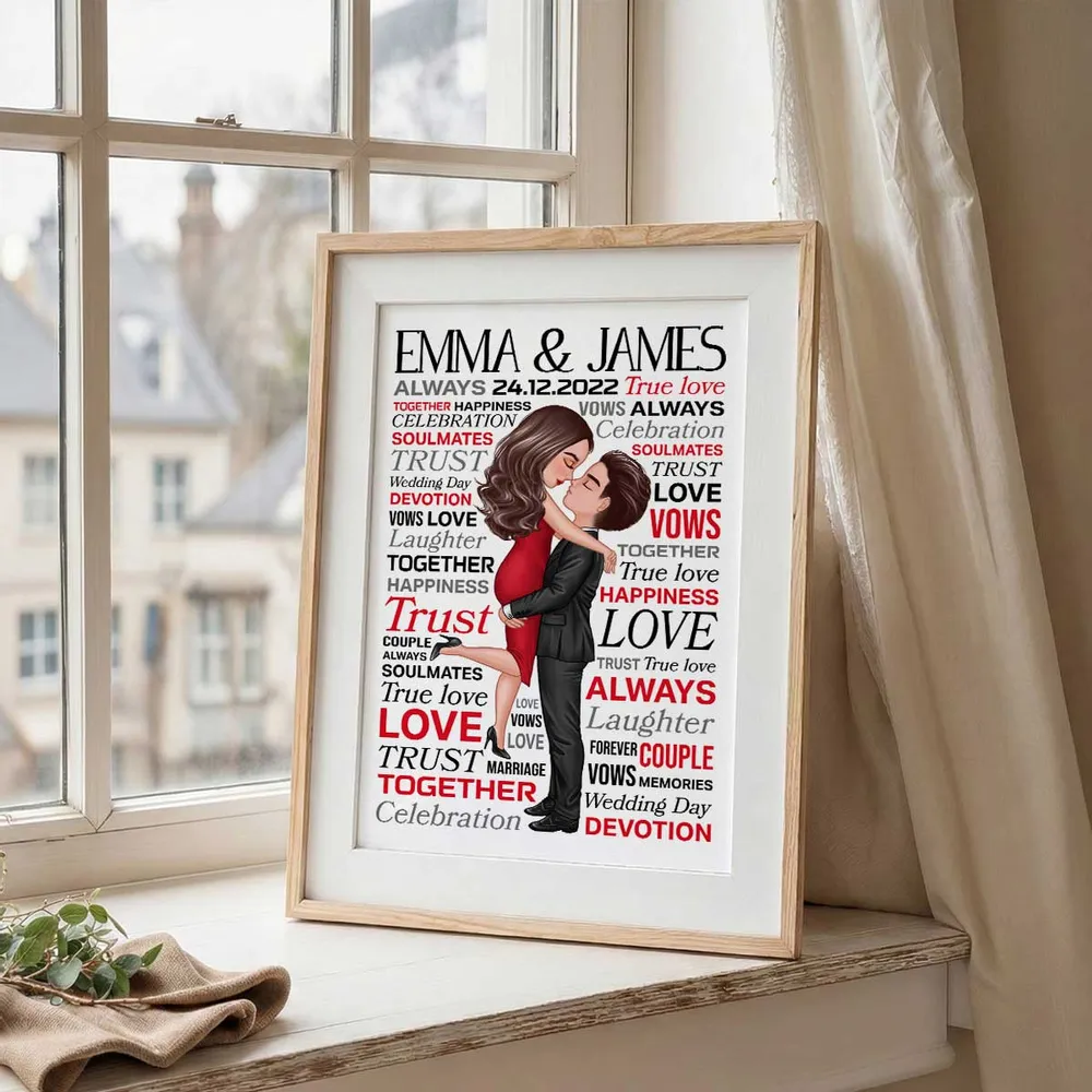Personalized Couple Word Art Poster Romantic Hugging Kissing Wall Decor Unique Creative Gift For Wife Or Husband - Image 6