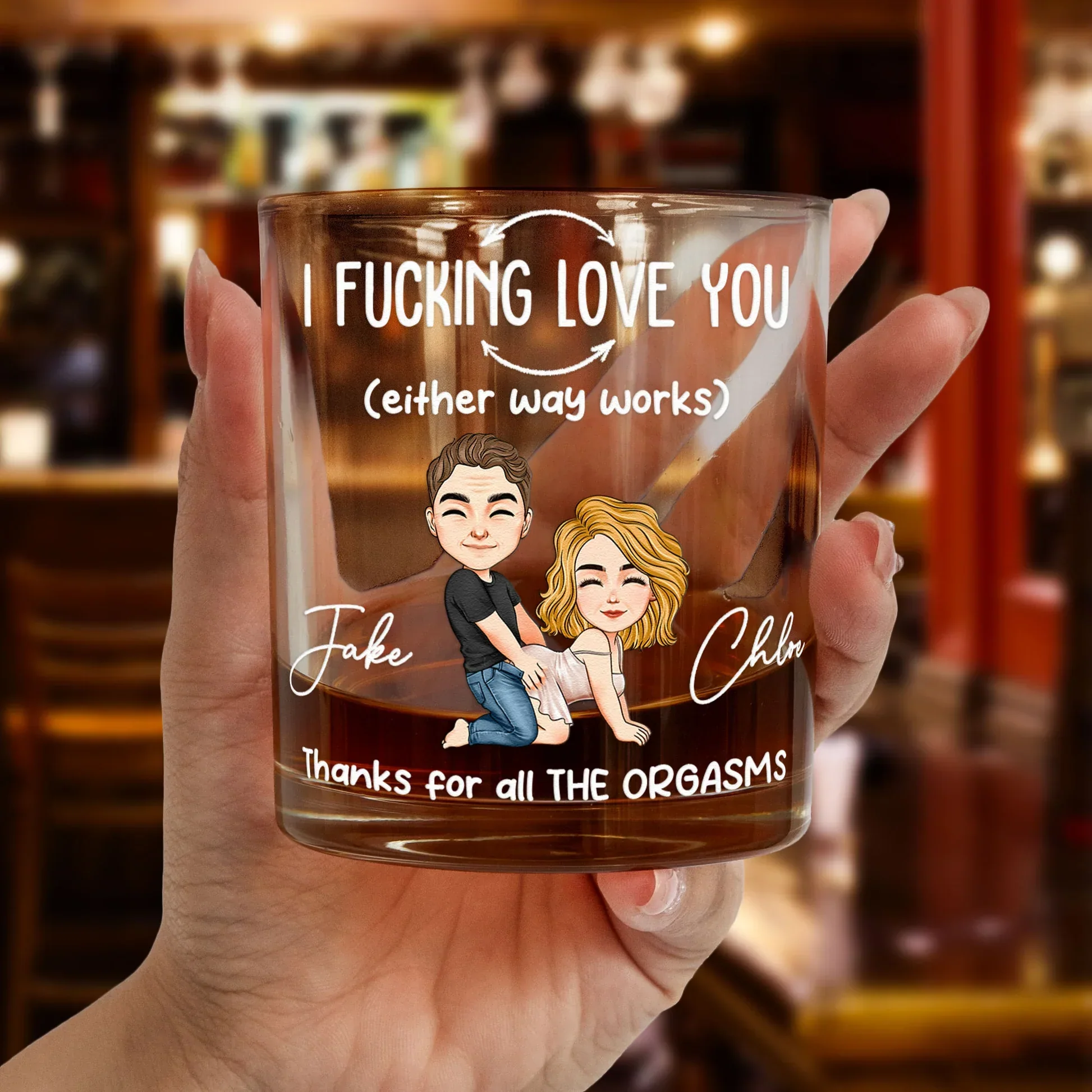 Personalized Funny Love Quote Whiskey Glass with Cartoon Couple - Unique Naughty Gift for Couples - Image 2