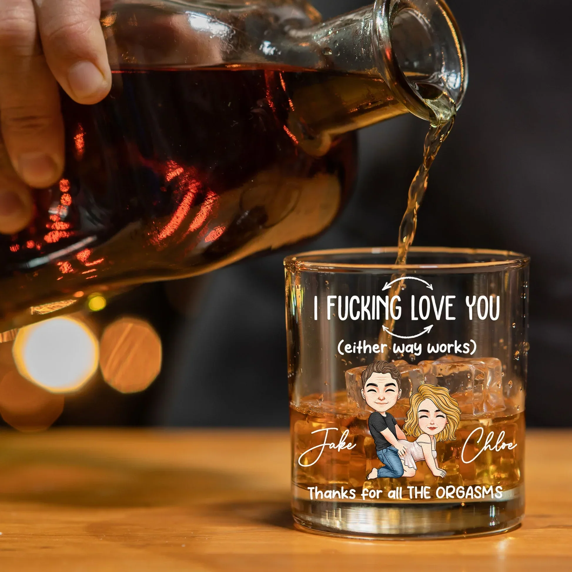 Personalized Funny Love Quote Whiskey Glass with Cartoon Couple - Unique Naughty Gift for Couples - Image 3
