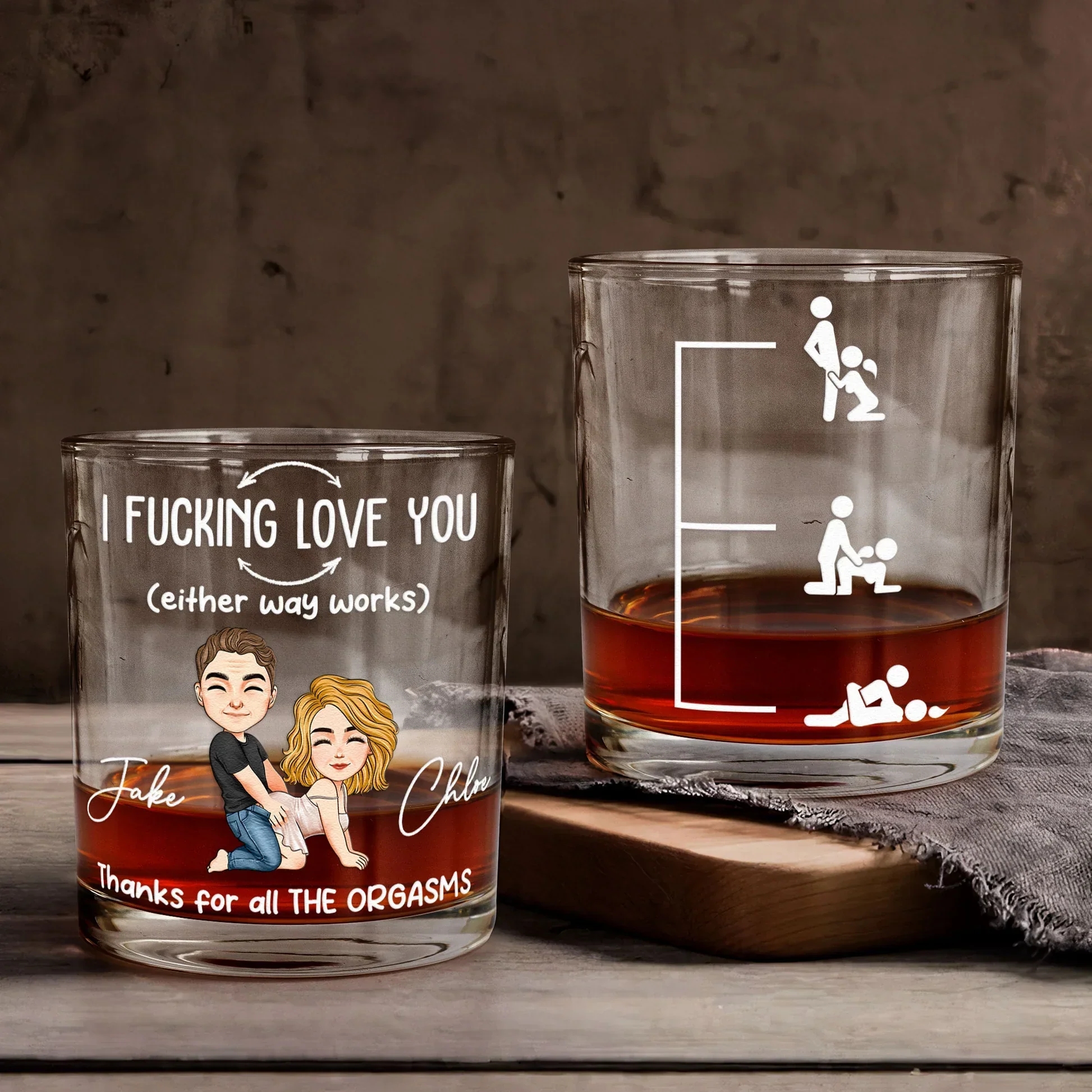 Personalized Funny Love Quote Whiskey Glass with Cartoon Couple - Unique Naughty Gift for Couples - Image 5