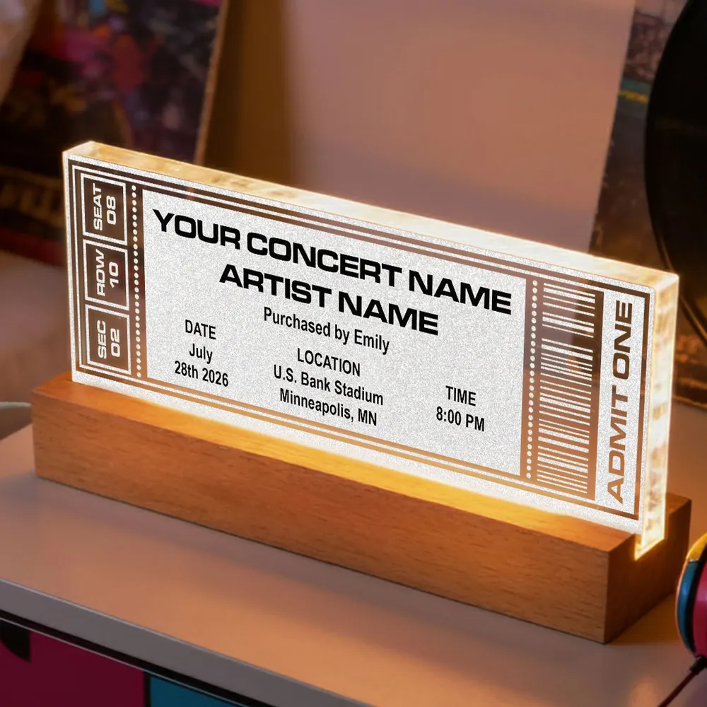 Custom Concert Ticket Block LED Light Plaque with Warm Glow, Romantic Keepsake Gift for Couples - Image 2