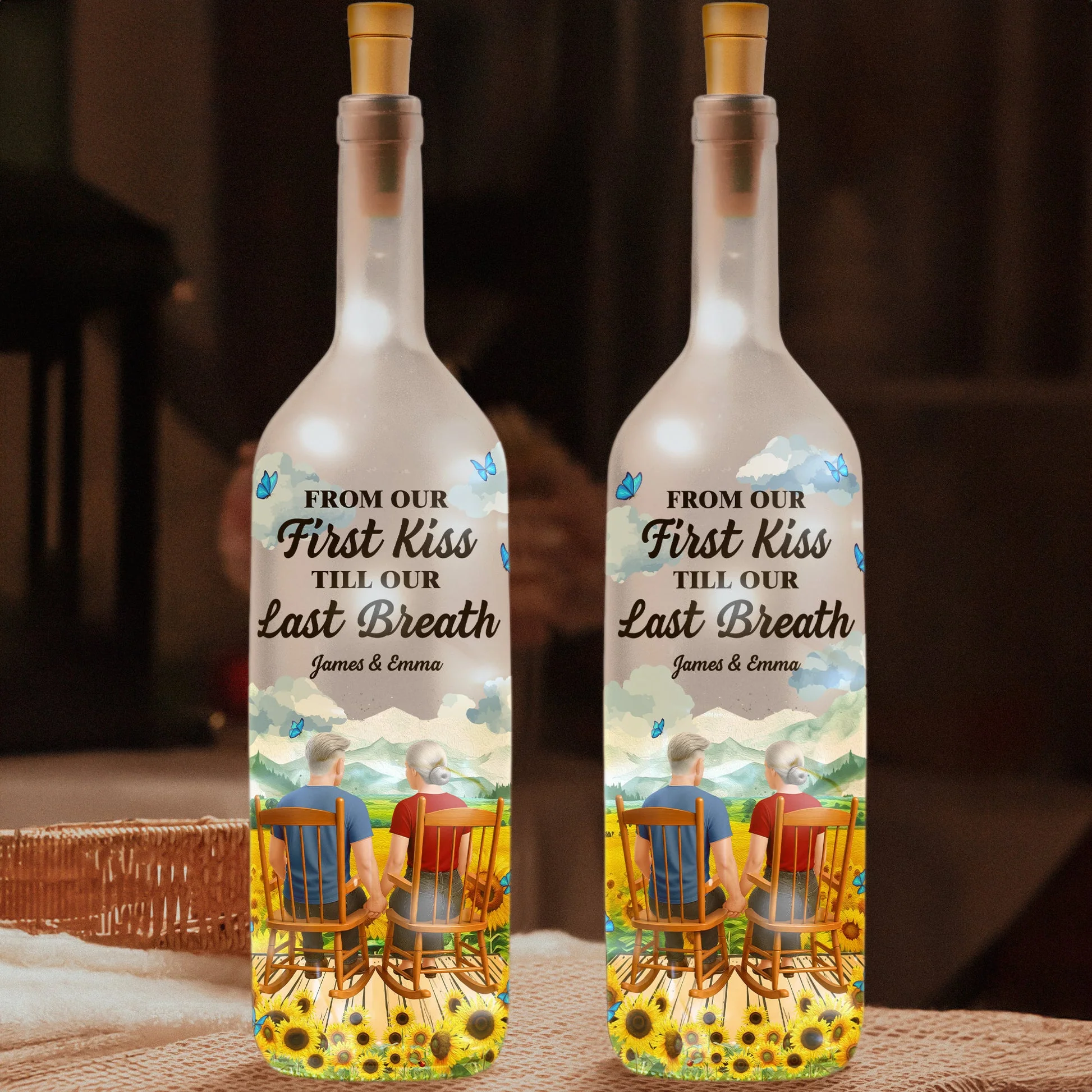Personalized Bottle Lamp From Our First Kiss Till Our Last Breath Romantic Couple Gift With Warm Glow Home Decor - Image 3
