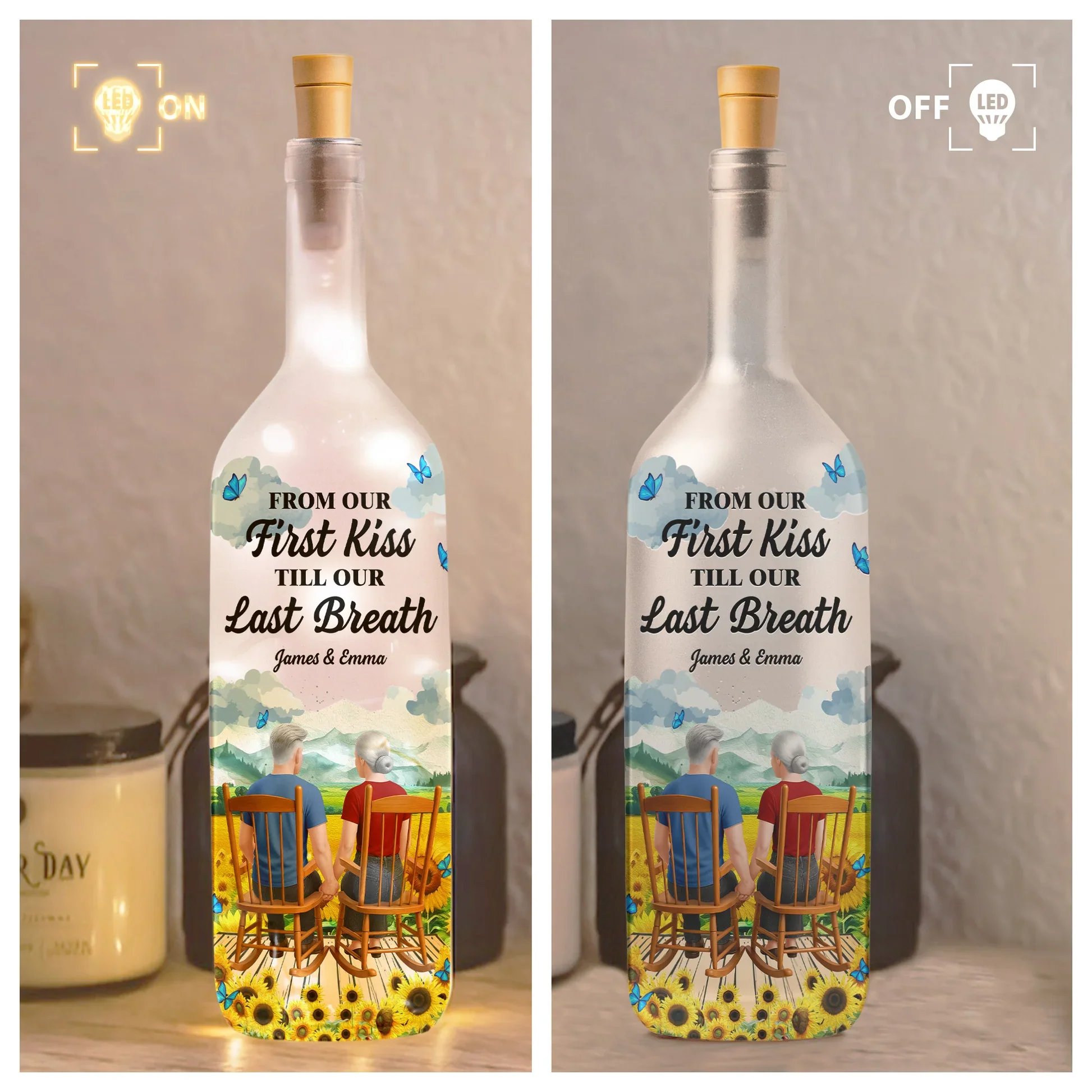 Personalized Bottle Lamp From Our First Kiss Till Our Last Breath Romantic Couple Gift With Warm Glow Home Decor - Image 6