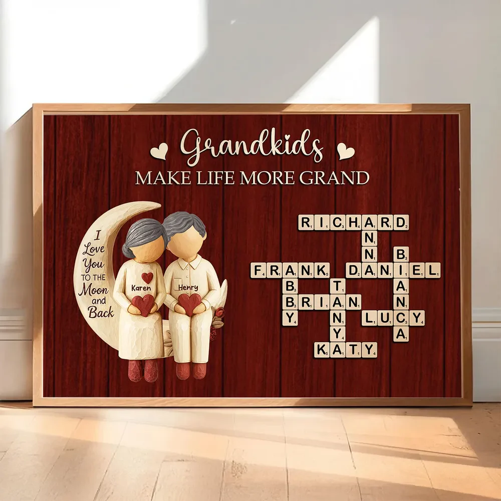 Grandkids Make Life More Grand Love to the Moon - Personalized Poster - Sentimental Gift for Grandma Grandpa - Image 3