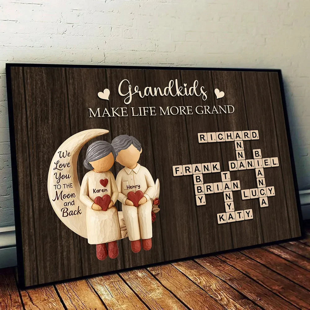 Grandkids Make Life More Grand Love to the Moon - Personalized Poster - Sentimental Gift for Grandma Grandpa - Image 5