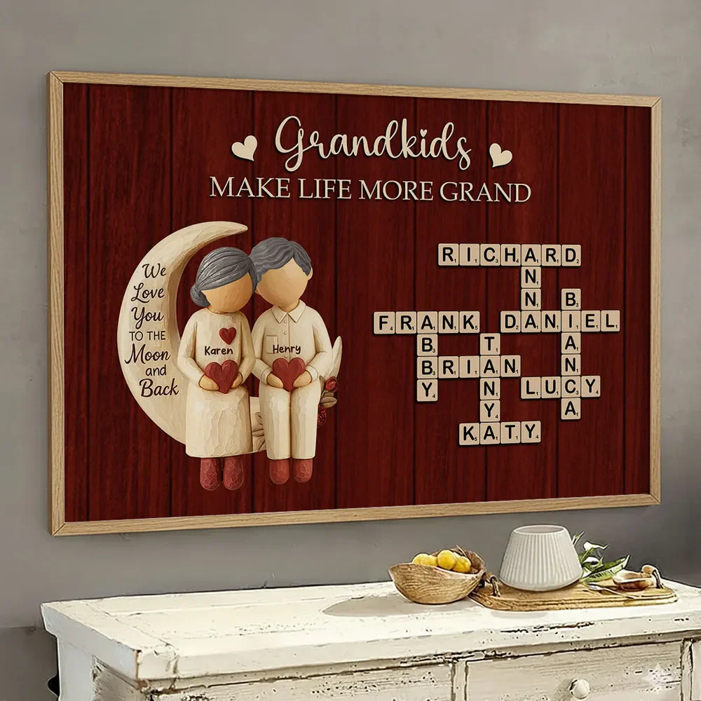 Grandkids Make Life More Grand Love to the Moon - Personalized Poster - Sentimental Gift for Grandma Grandpa - Image 7