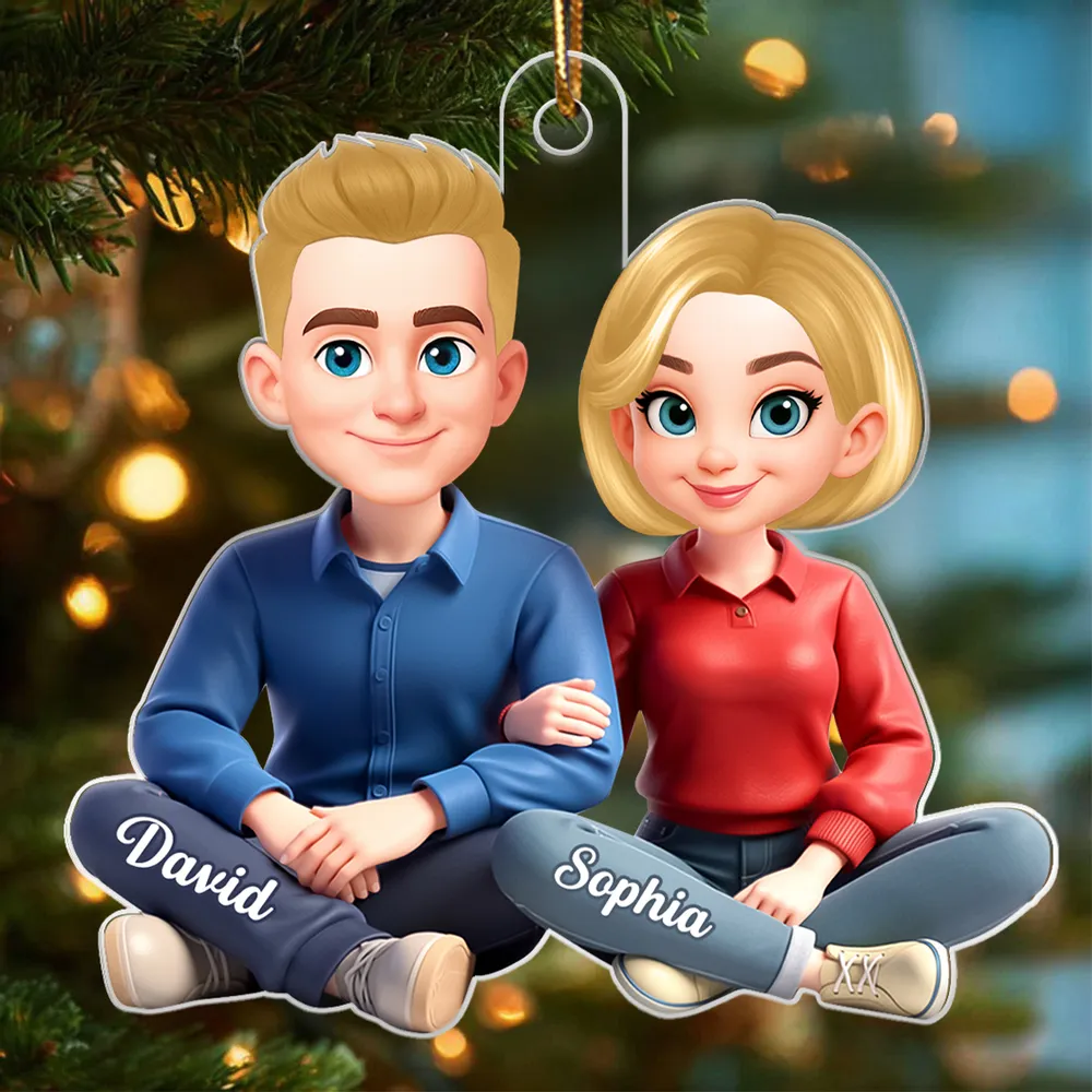 Personalized Couple Acrylic Ornament, Cute Cartoon Sitting Together, Unique Gift for Him or Her - Image 5