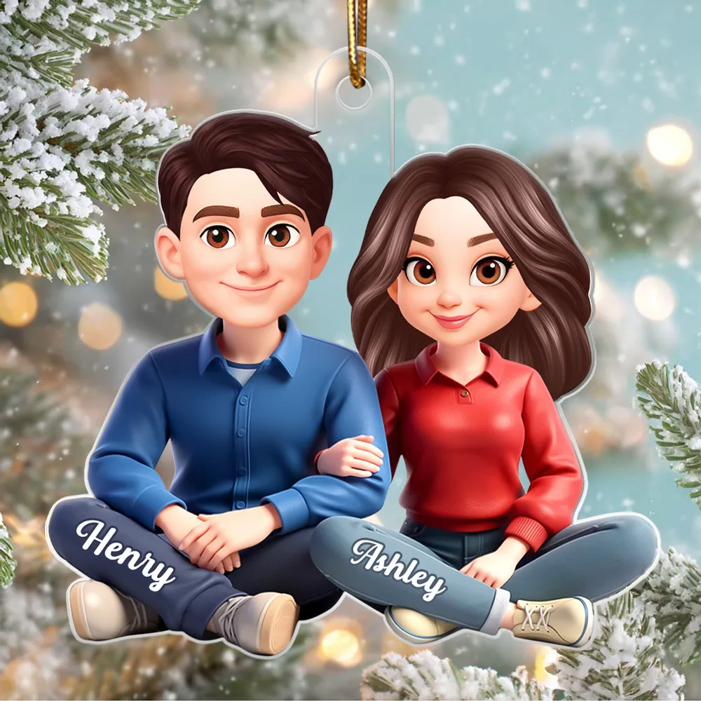 Personalized Couple Acrylic Ornament, Cute Cartoon Sitting Together, Unique Gift for Him or Her - Image 7