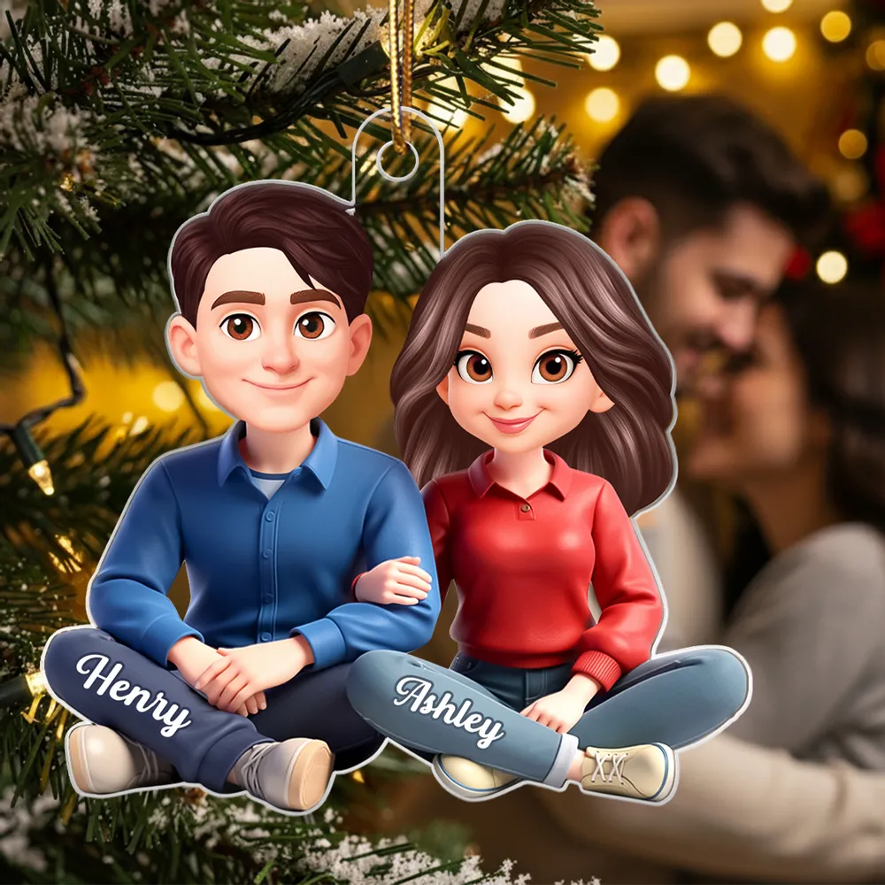 Personalized Couple Acrylic Ornament, Cute Cartoon Sitting Together, Unique Gift for Him or Her - Image 8