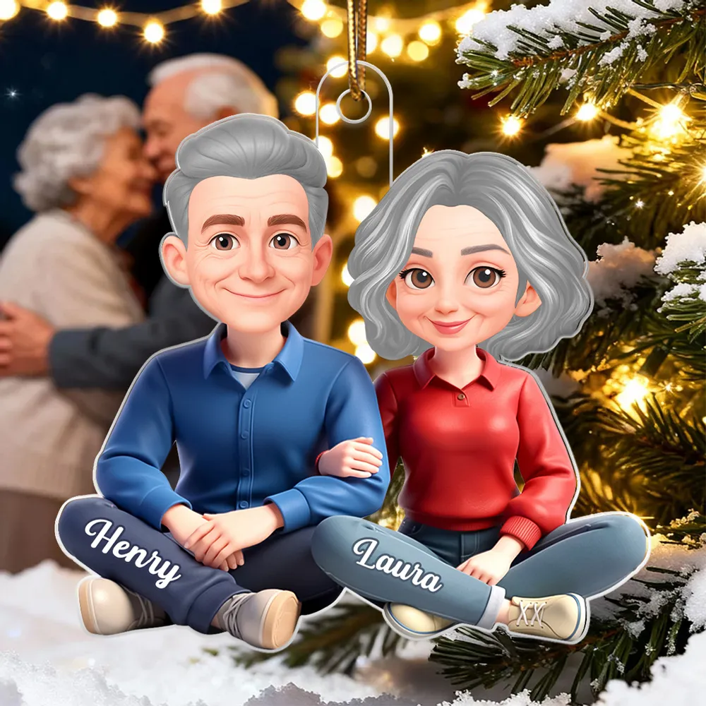 Personalized Couple Acrylic Ornament, Cute Cartoon Sitting Together, Unique Gift for Him or Her - Image 9