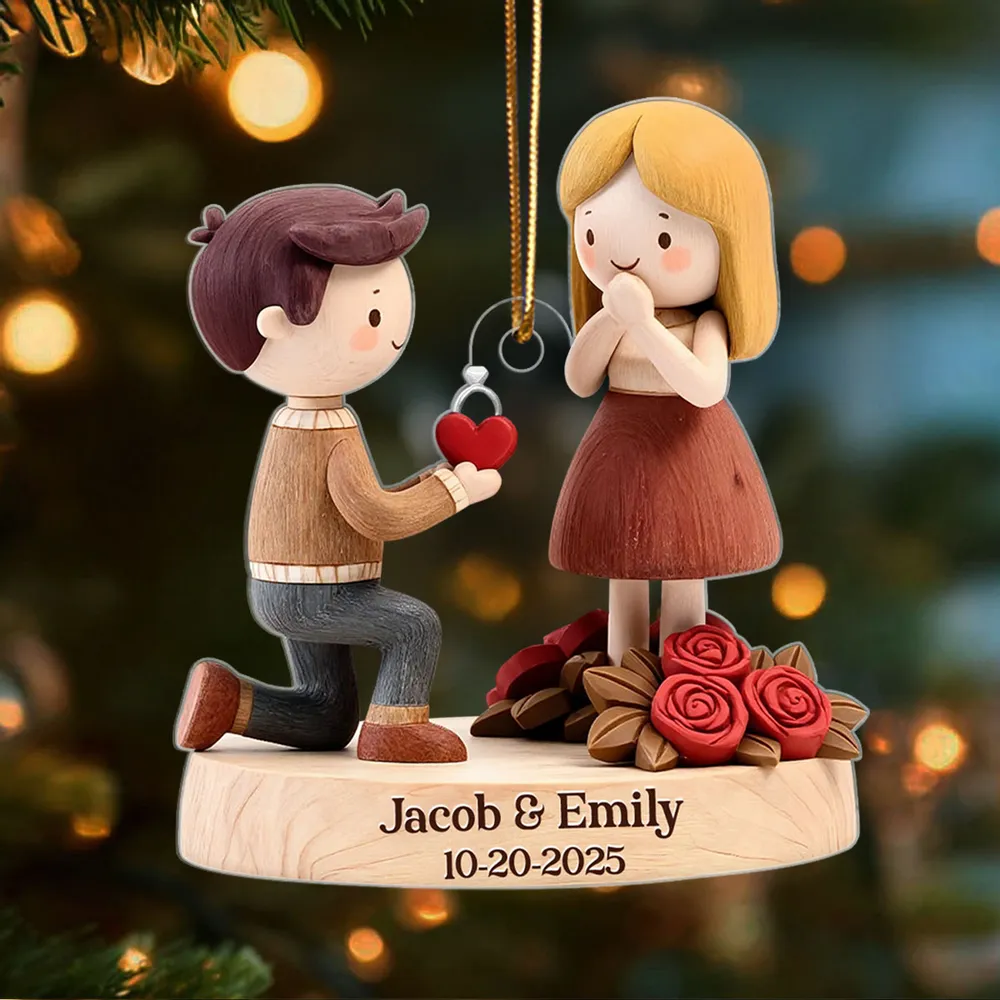 Romantic Personalized Acrylic Ornament with Kneeling Couple and Heart Charm Cozy Holiday Keepsake Unique Gift for Couples - Image 6