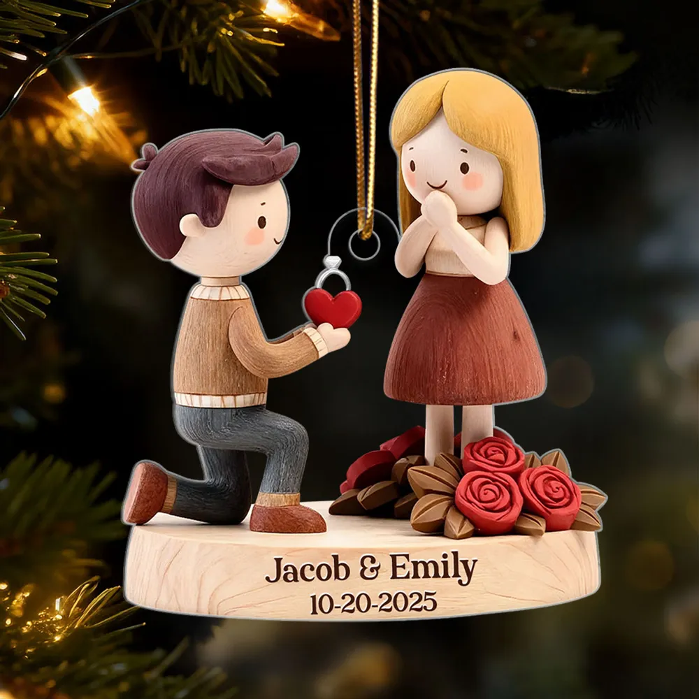 Romantic Personalized Acrylic Ornament with Kneeling Couple and Heart Charm Cozy Holiday Keepsake Unique Gift for Couples - Image 8